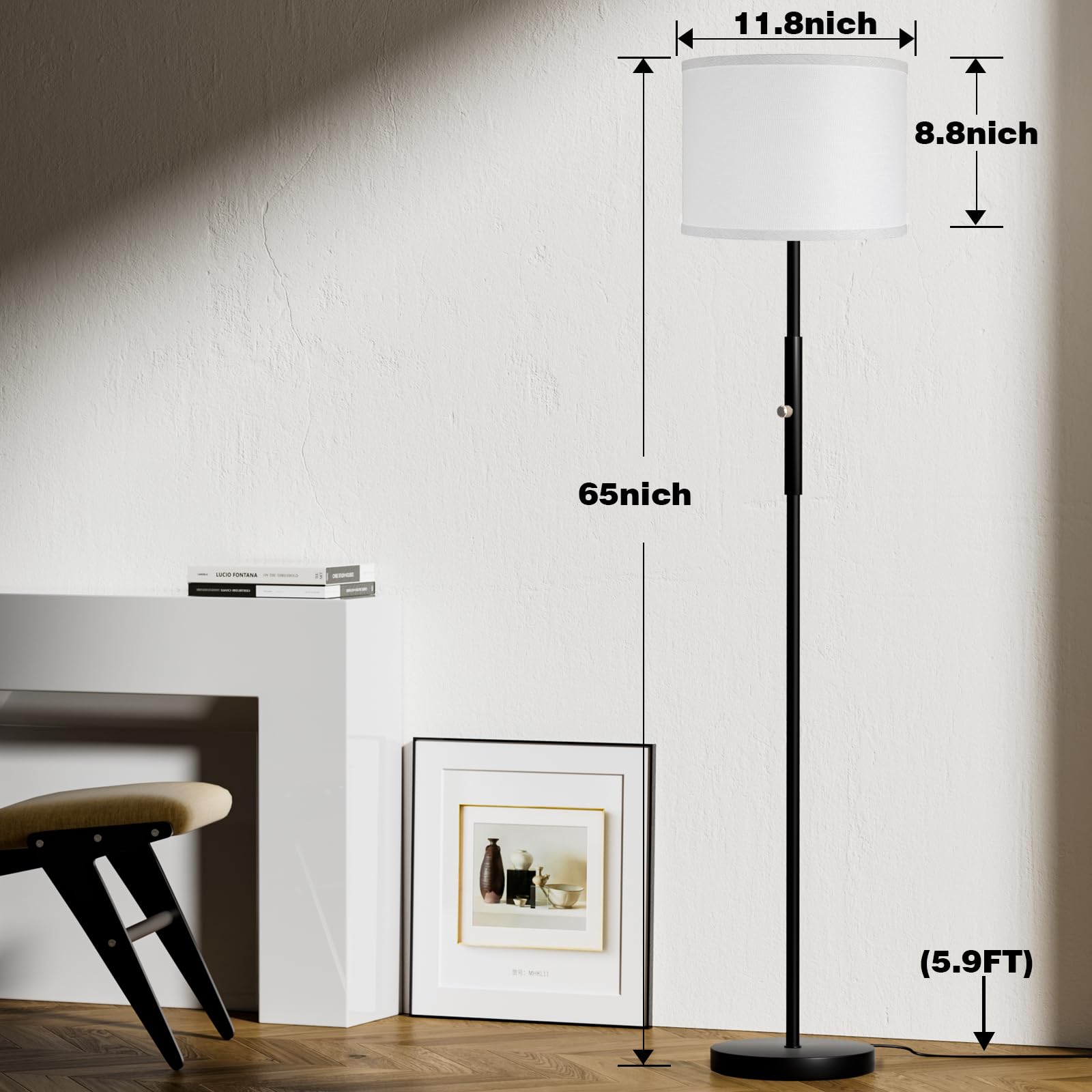 PARTPHONER Floor Lamp for Living Room Bedroom, 65 Modern Tall Lamp Simple Design Standing Lamps | 3 Color Temperature Rotary Swi