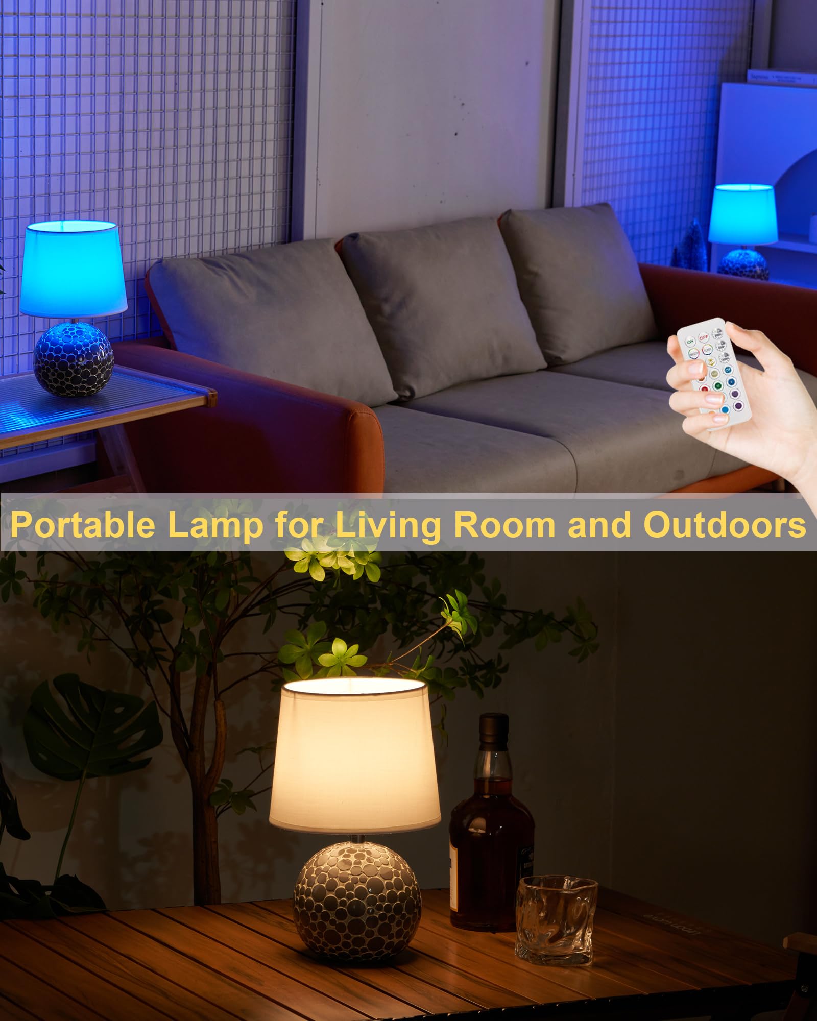 Ceramic Cordless Table Lamp With Timer, Remote, Rgb Dimmable, Rechargeable Battery Light, 11.42''H Mid Century Modern Small Beds