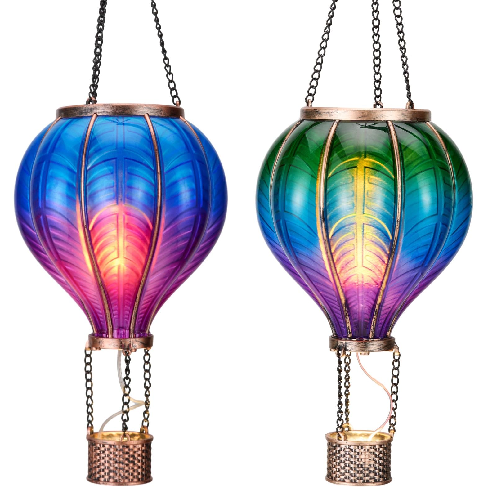 TERESA'S COLLECTIONS 2 Pack Hanging Solar Lantern Outdoor Garden Decor for Valentine ,Waterproof Plastic Hot Air Balloon Green F