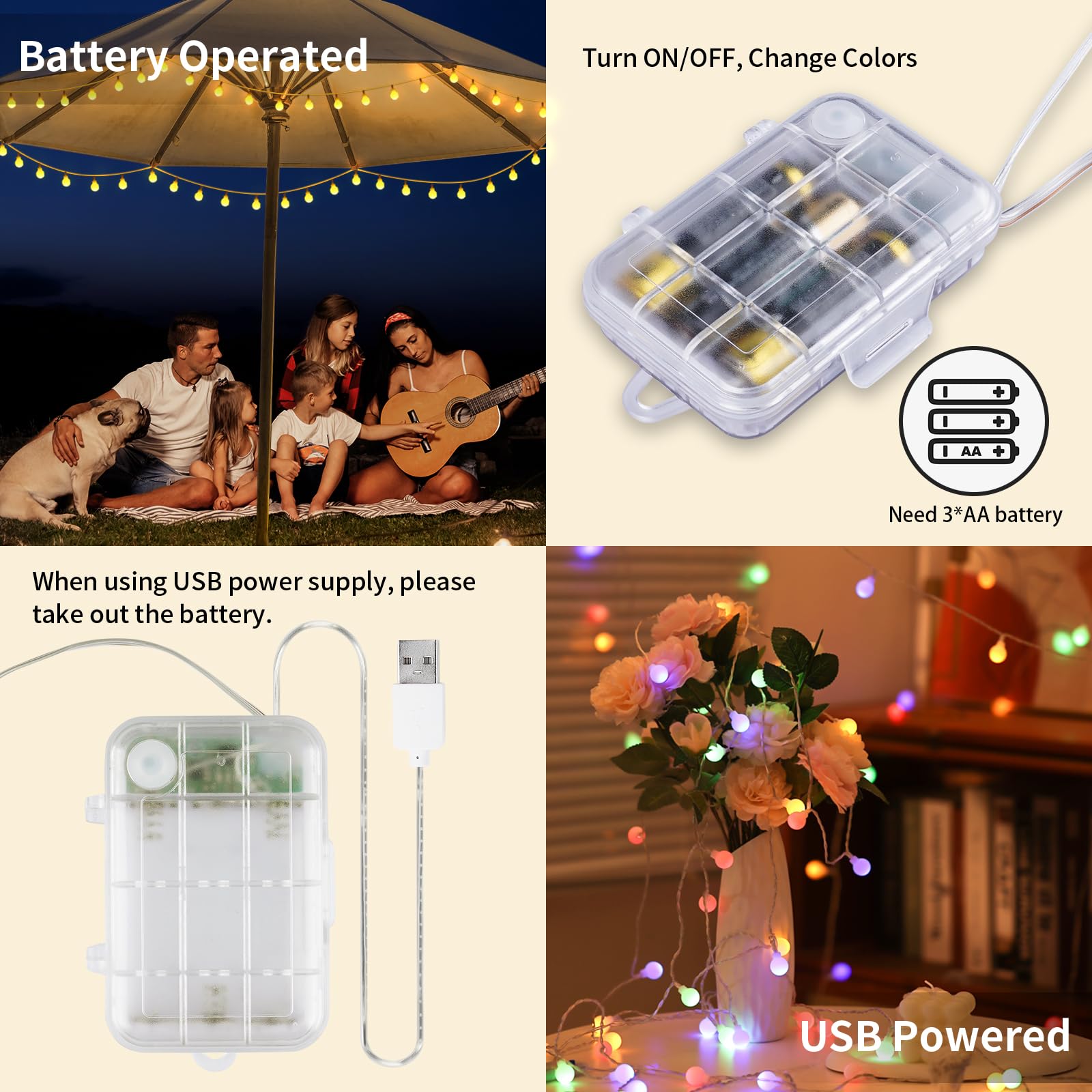 33Ft 100Led Globe String Lights Battery Operated-2 Pack String Lights With Remote Warm White Multicolor Fairy Lights Indoor For Classroom Bedroom Dorm Birthday Patio Tent Party Xmas Christmas Décor