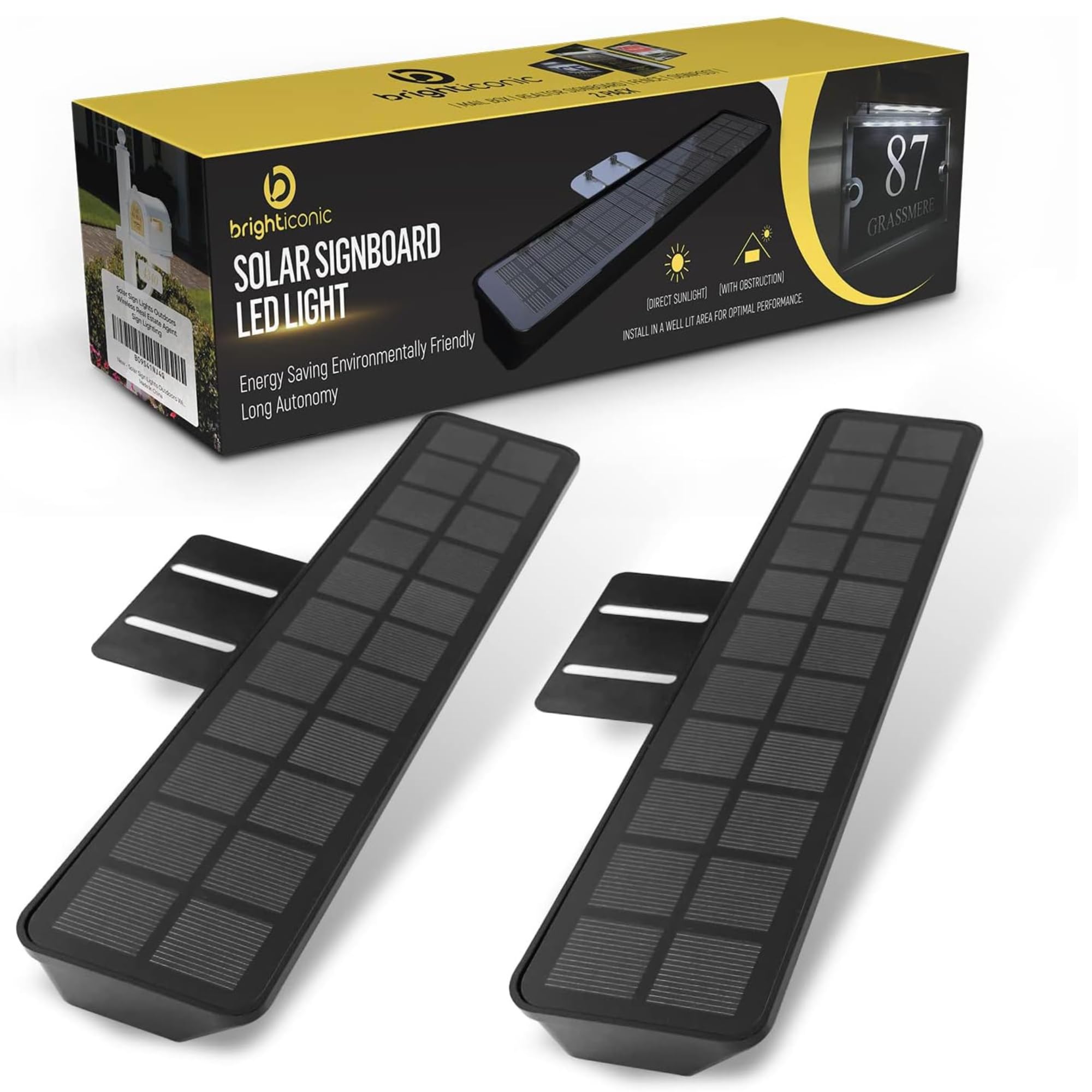 BRIGHTICONIC Solar Sign Lights for Real Estate Agents - 2 Pack, Wireless, Black