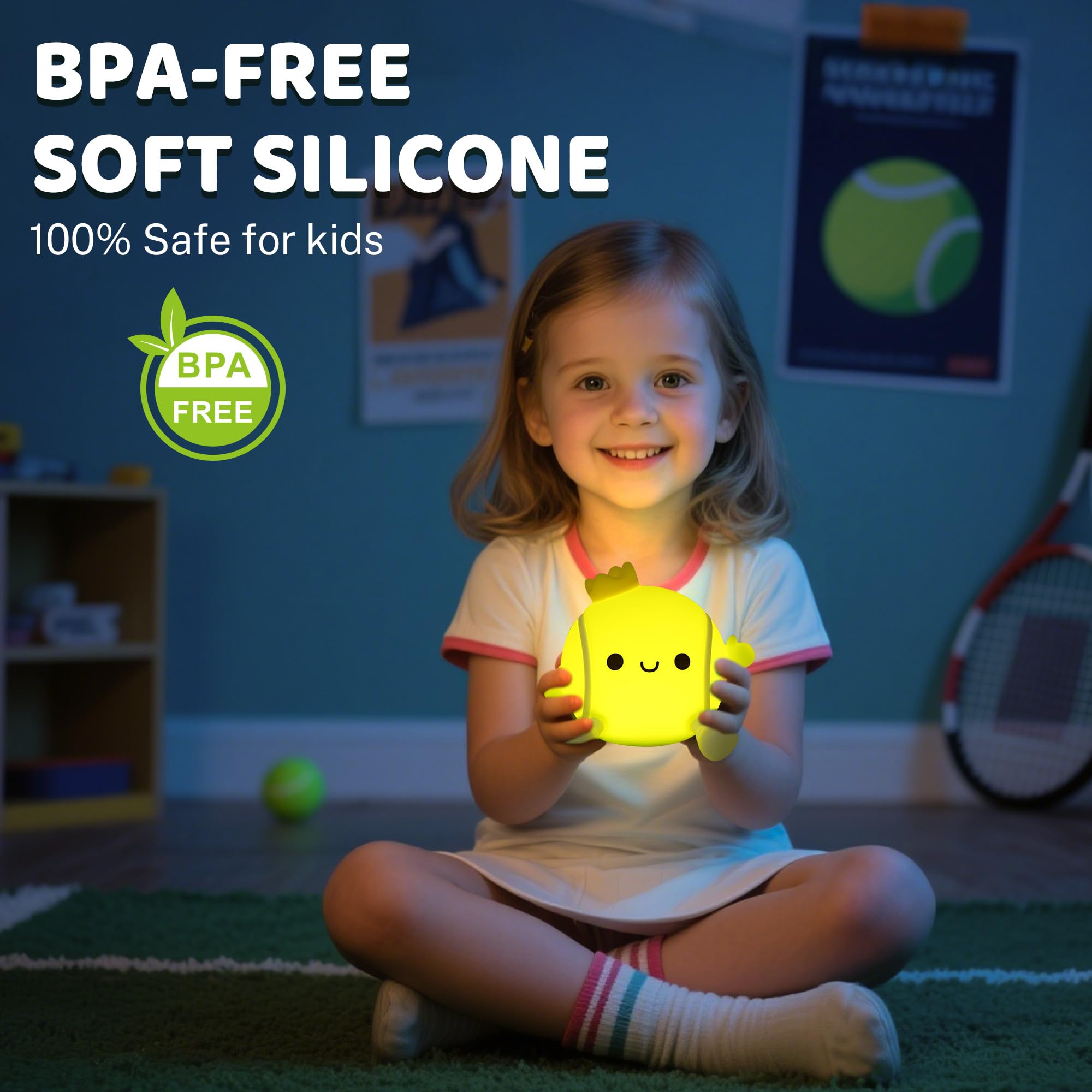 Attivolife Tennis Night Light - Rechargeable LED Touch Lamp, Green Tennis, Silicone, Model FS-FULE01, Perfect Gift for Kids and Athletes