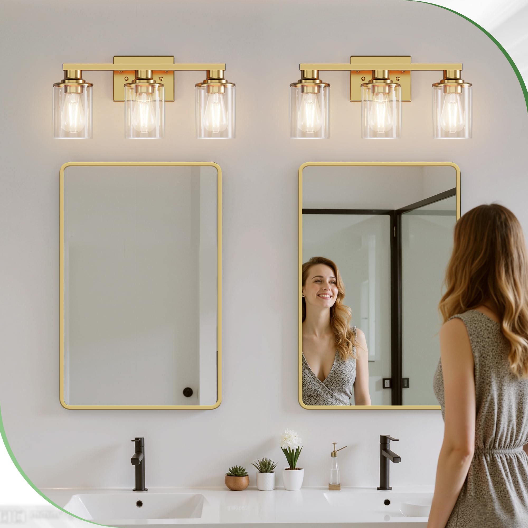 Doresshop 17 Inch Bathroom Light Fixtures  3-Light Copper Bathroom Lighting Fixtures Over Mirror With Clear Glass Shade  Vanity Lights For Living Room Bedroom