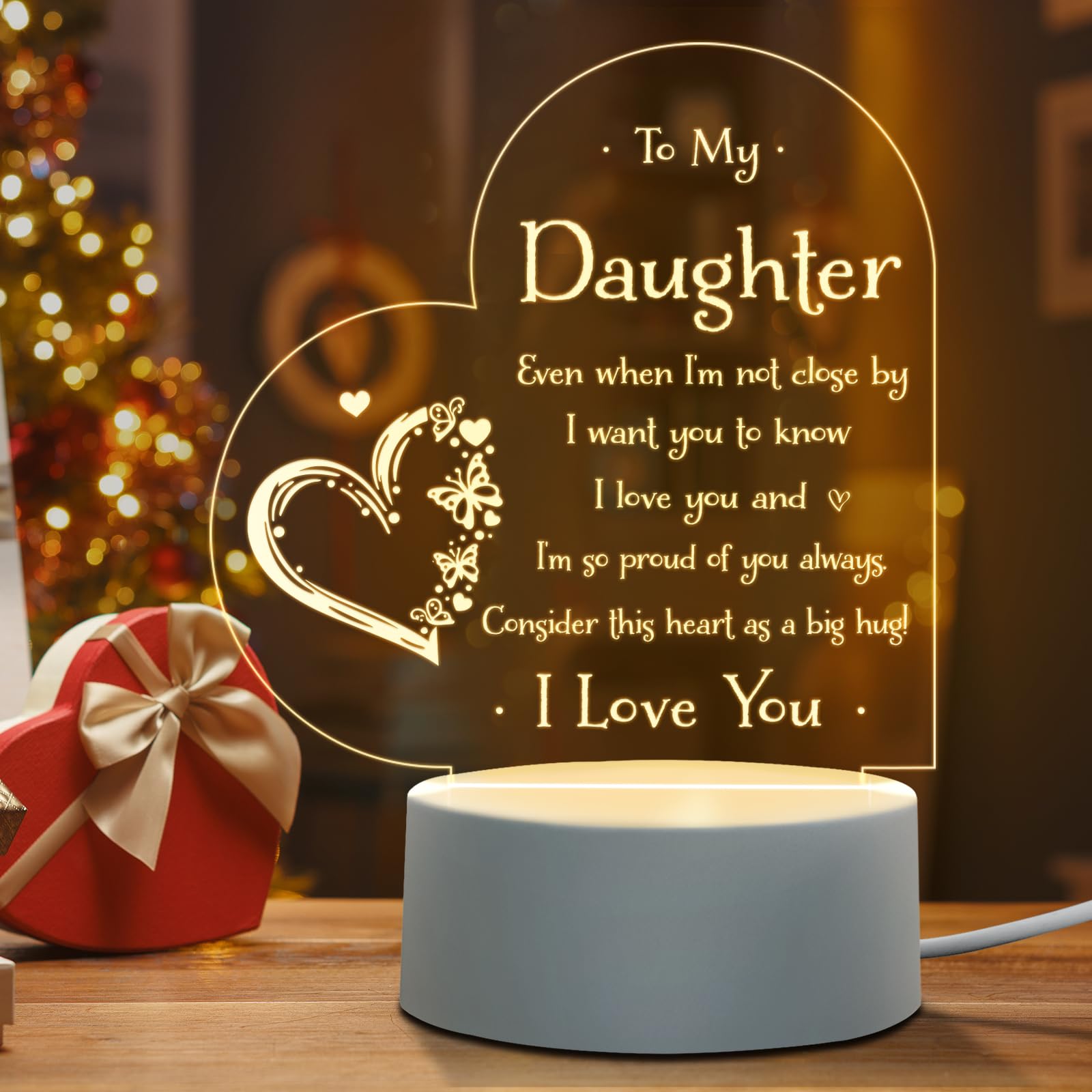Afterprints Daughter Gifts - To My Daughter Engraved Night Light, Daughter Gifts From Mom Dad, Gift For Daughter On Birthday, Gr