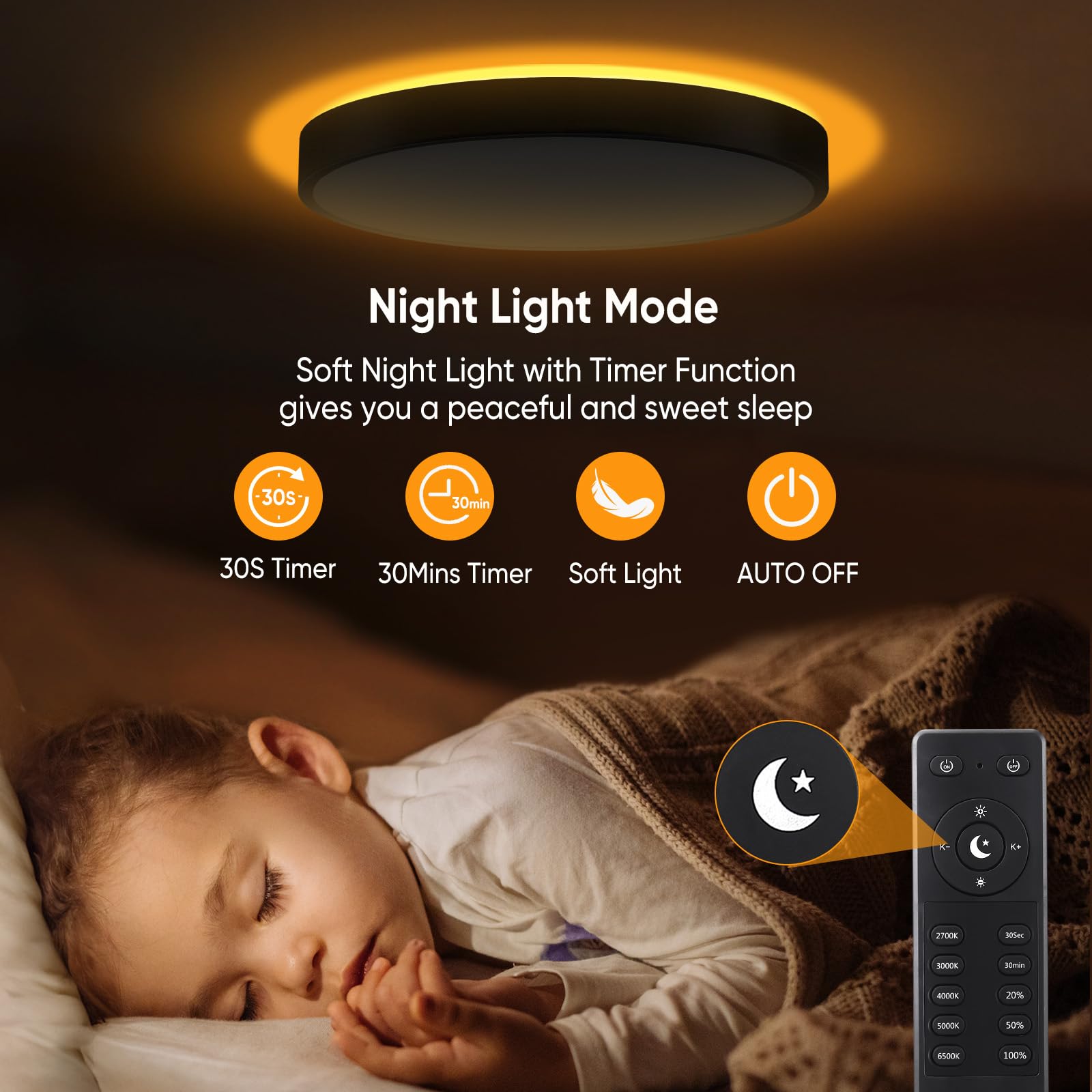 Lightania 11 Inch Flush Mount Ceiling Light, 20W 2000LM, Dimmable, 5CCT, Remote Control, Night Light, Black, Model LXD01-L11