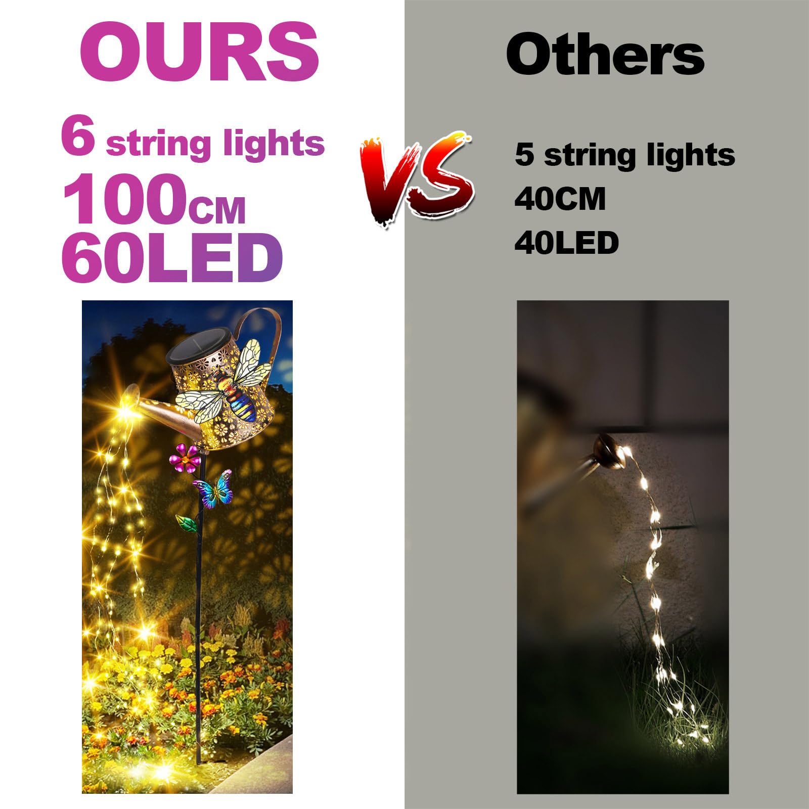 Solar Lights Outdoor Decorative, 39.4'' Metal Solar Watering Can Lights With Bee, Waterproof Garden Stake For Yard Lawn Patio Pa