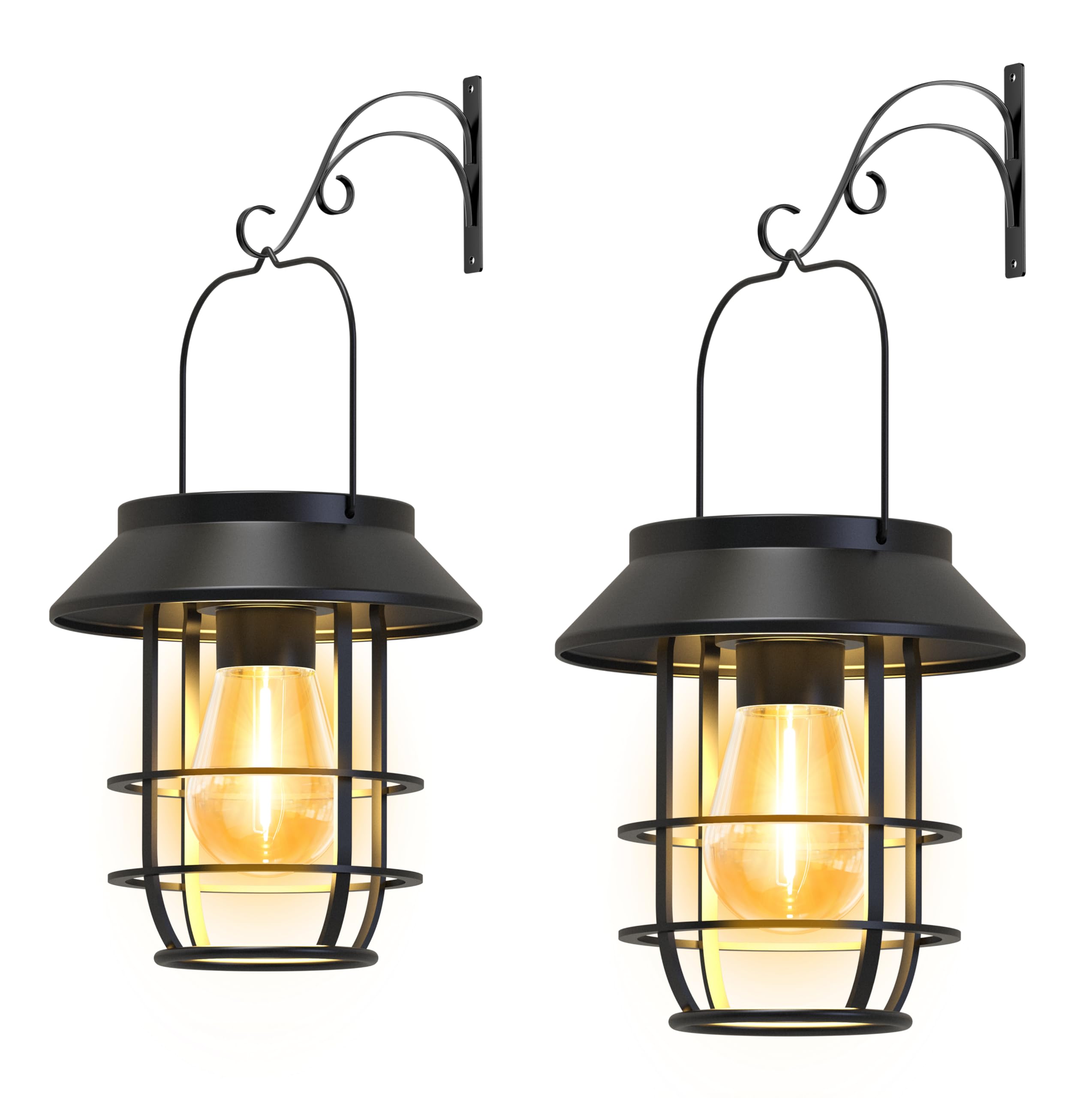 Ahaorigin Solar Lanterns Outdoor Waterproof Metal, High Brightness, 2 Pack, Black, Model TLL063