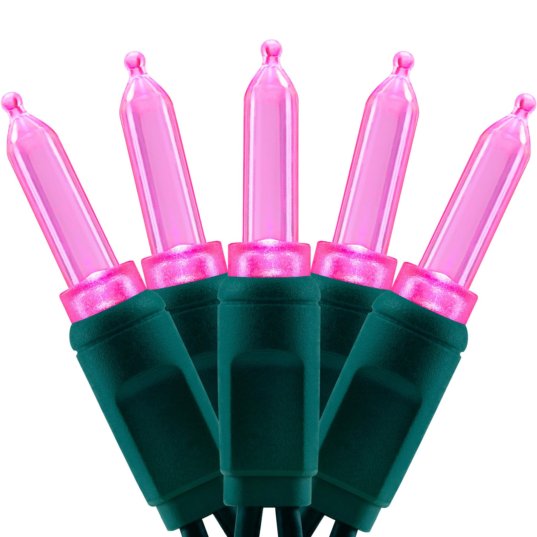 YULETIME 100 Pink T5 LED Christmas Lights, 33 ft Waterproof Green Wire, UL Certified