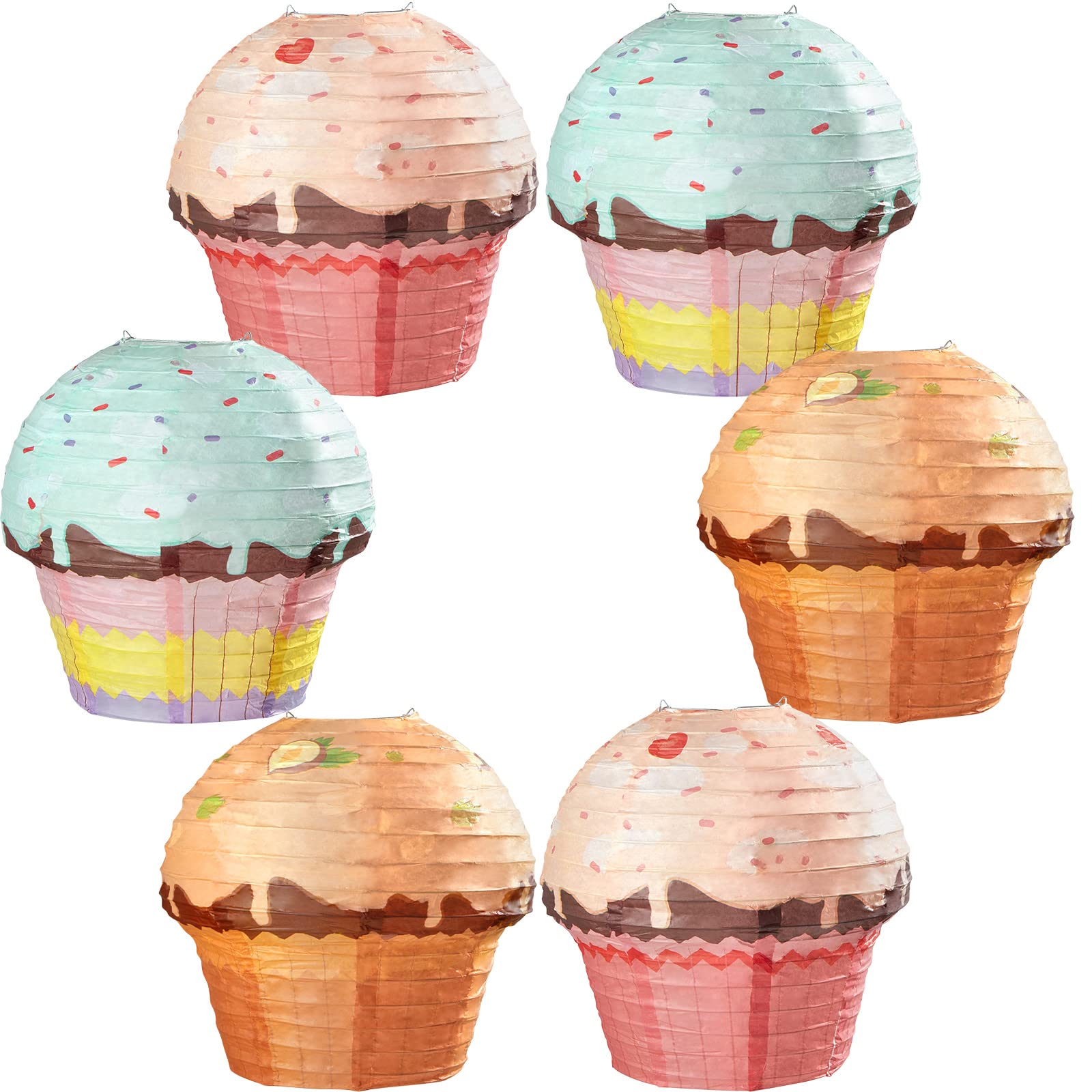 Riakrum 6 Pieces 12 Inches Large Candyland Cupcake Party Decoration Halloween Candyland Donut Lanterns Ice Cream Party Decor Don
