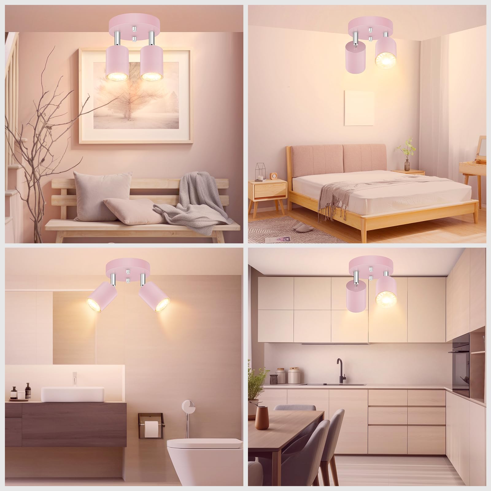 Bricosmocon 2 Light Track Lighting Fixtures Ceiling  Pink Round Directional Spotlight Fixtures  Gu10 Flush Mount Ceiling Fixture  Adjustable Modern Led Track Light For GirlS Room  Bulb Not Included