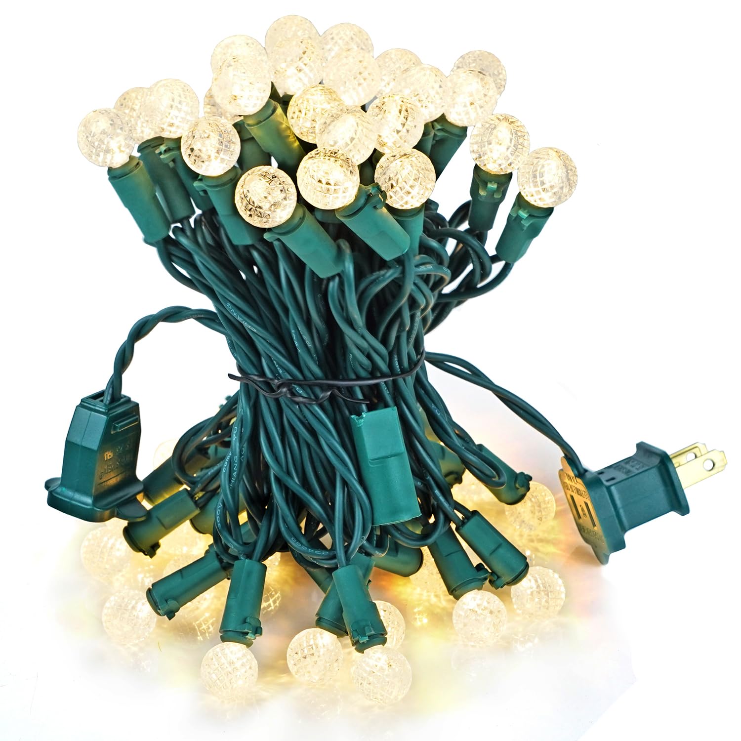 BOHON Christmas Lights Outdoor Faceted G15 50 LED 17ft Plug in Mini Globe String Lights Waterproof Extendable Green Wire for Ind