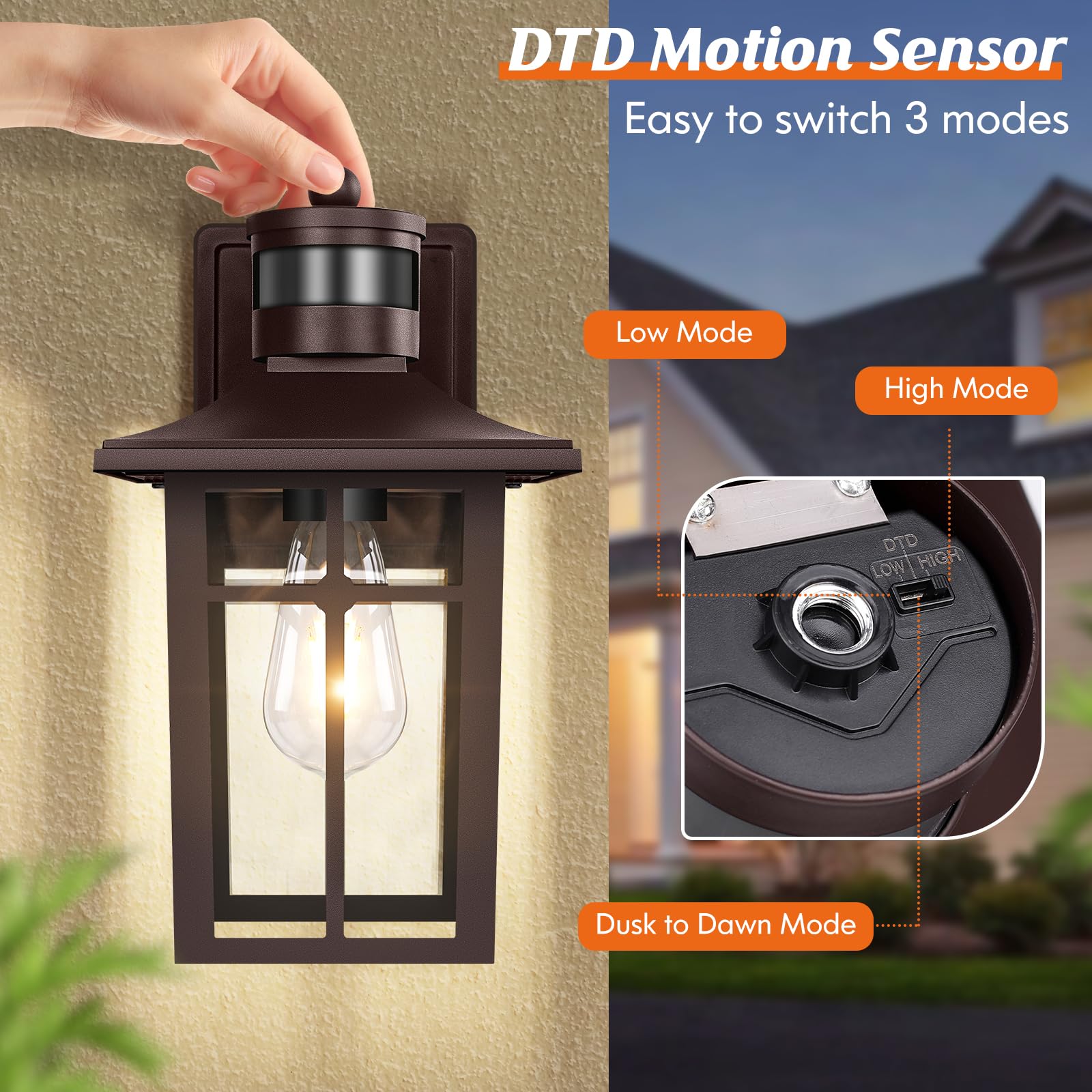 Worthyworld Bronze Motion Sensor Outdoor Wall Sconces 2-Pack, Waterproof ETL Listed Dusk to Dawn Light Fixture for House, Garage, Porch