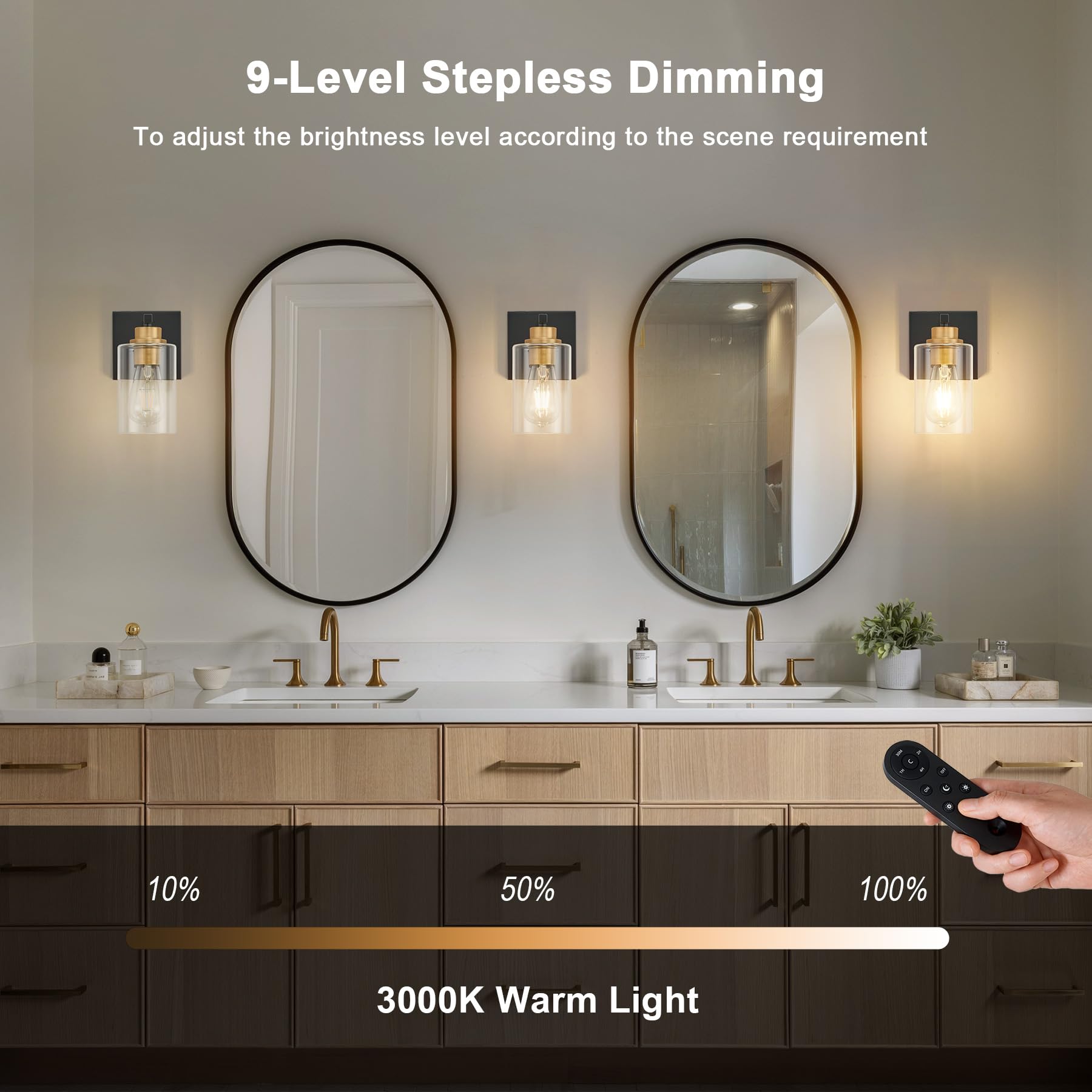 Set of 2 Battery Operated Wall Sconce with Remote Control, Wireless Rechargeable Sconces Wall Decor with Clear Glass, Black & Go
