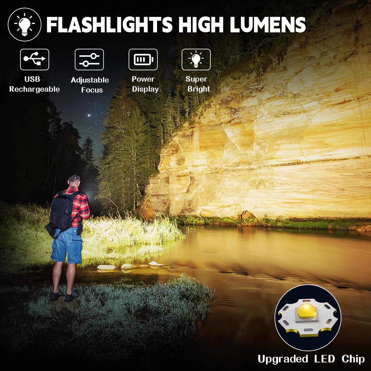 Staaricc 3Pack Rechargeable Flashlights High Lumens LED, 5 Modes, Adjustable Tactical, Black