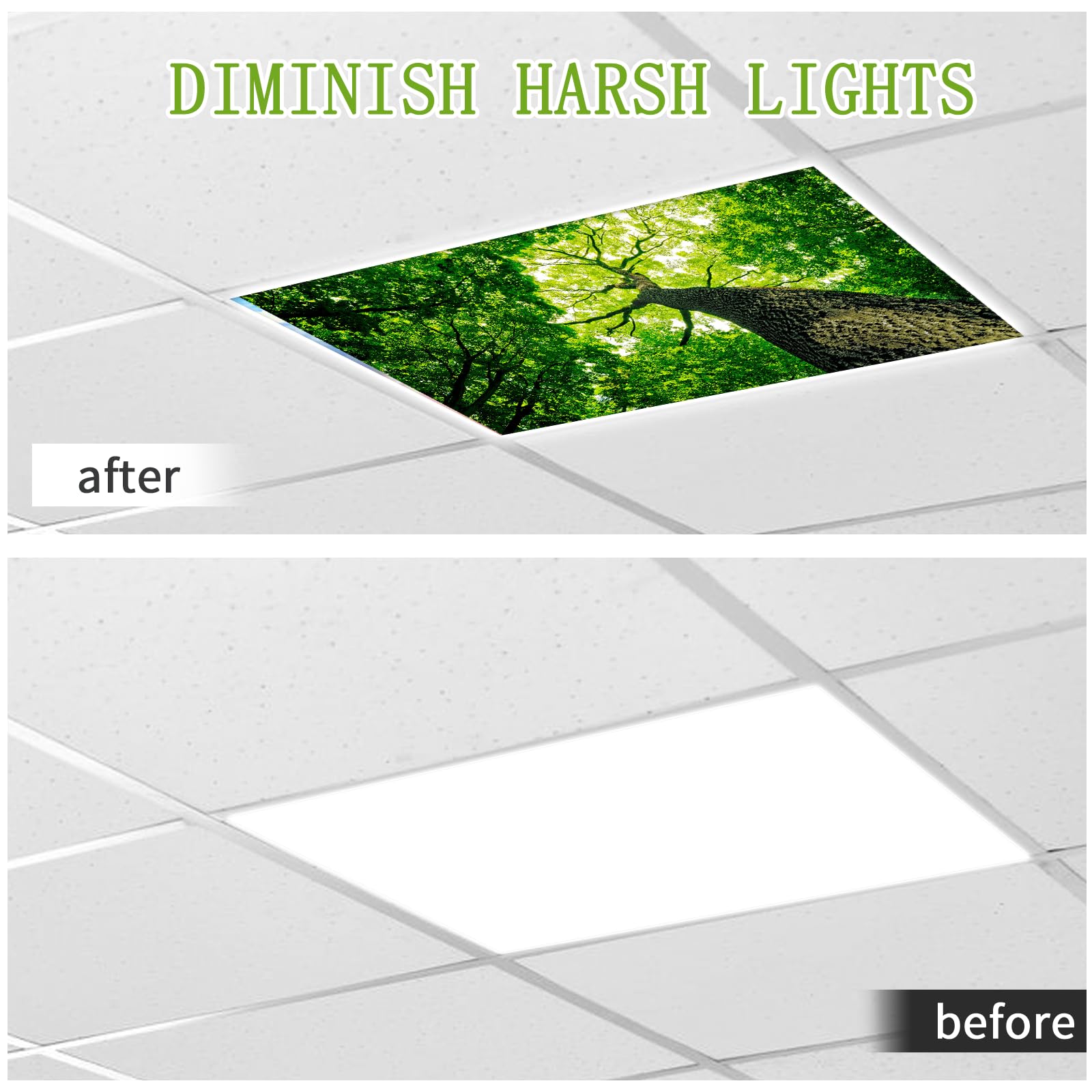 SCWISOAS Fluorescent Light Covers - Magnetic 2ft x 4ft Cloud Design for Classroom, Home, Office - Towering Trees Color