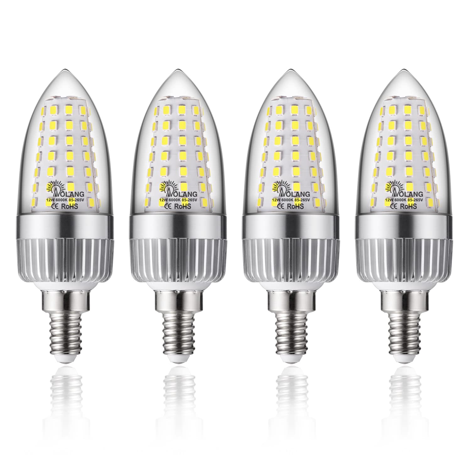 Aolang 12W E12 Led Candelabra Bulbs, Daylight White 6000K, 1200 Lumens,