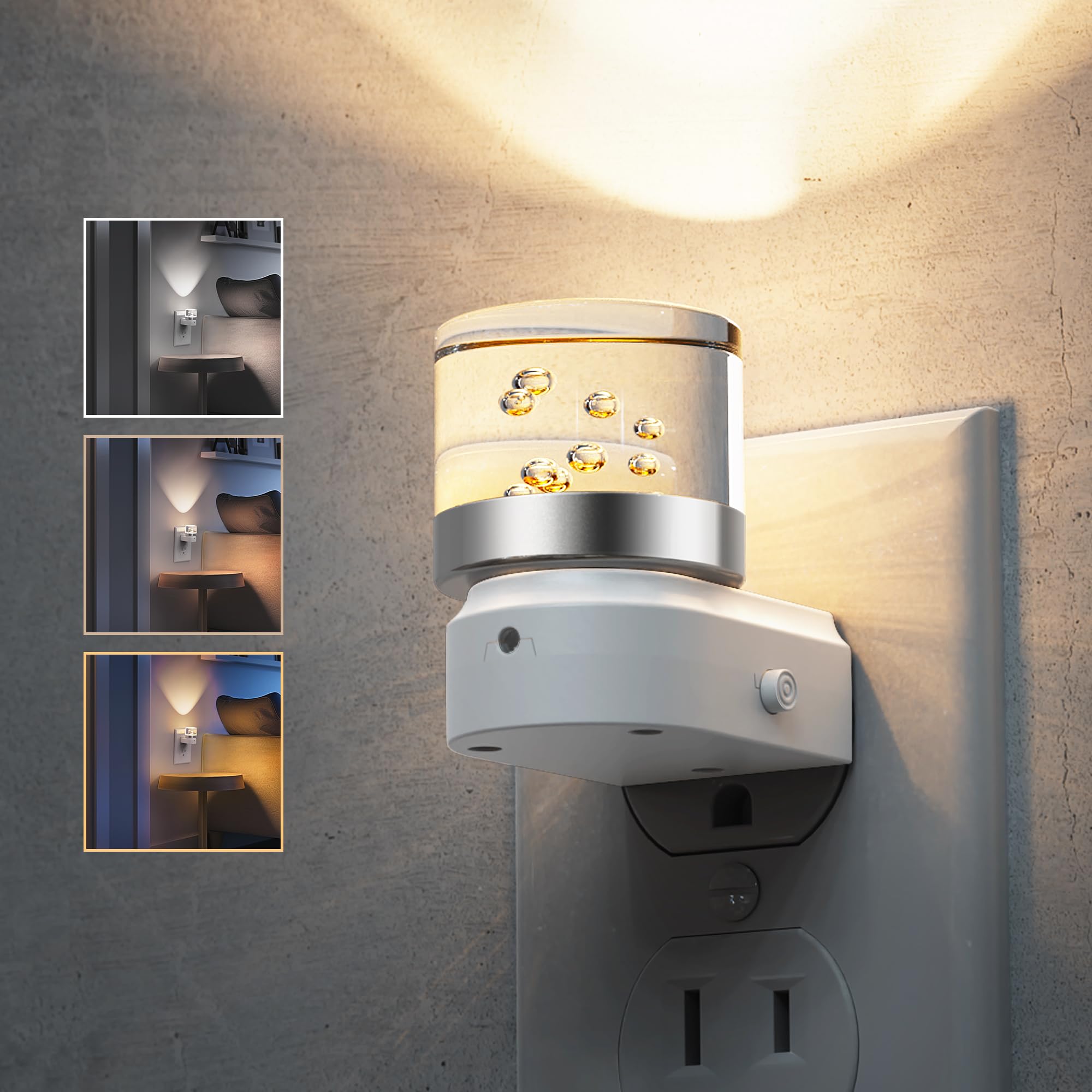 L LOHAS LED Night Lights Plug into Wall  2 Pack 3000K/4000k/5000K Adjustable Color Temperature Bubble Night Light  Dusk to Dawn Sensor for Hallway  Bathroom  Rooms