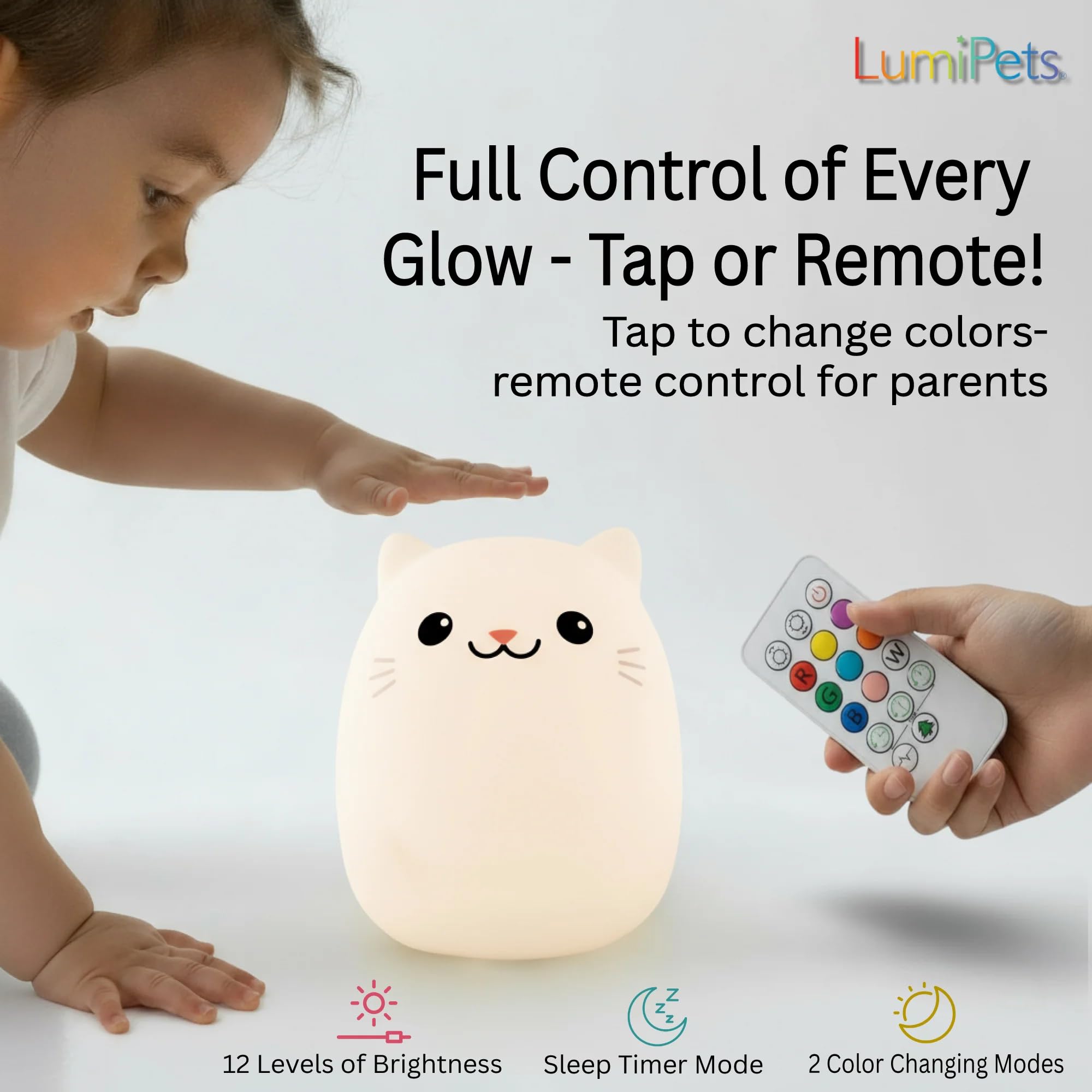 Lumipets Night Light Kids Lamp, Rechargeable Multicolor Silicone Cat Night Light, Model Lumipets13 For Girls Room