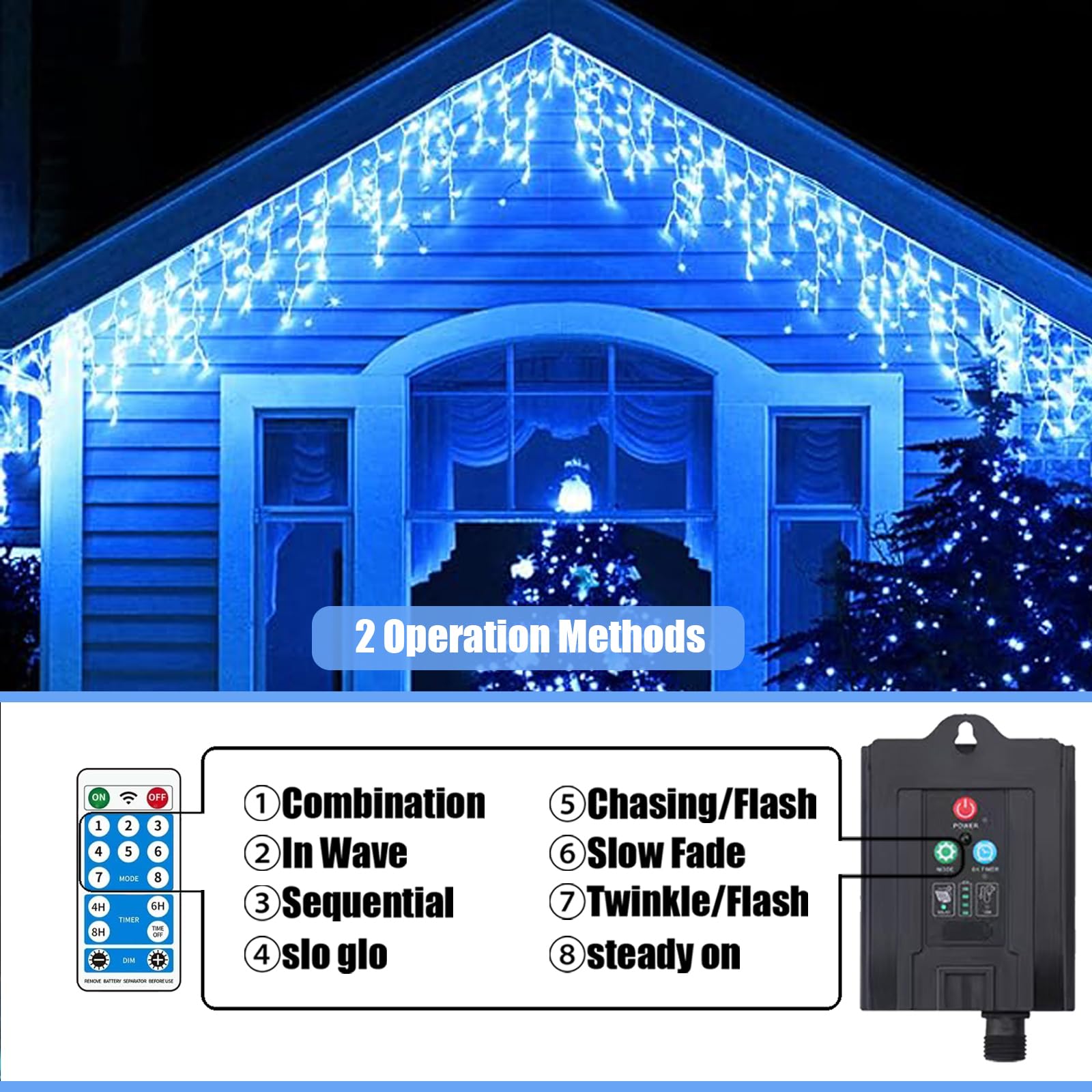 Upgraded Solar Christmas Lights,304 Blue Led Outdoor Christmas Decorations 8 Modes Waterproof Solar Powered String Lights For Pa