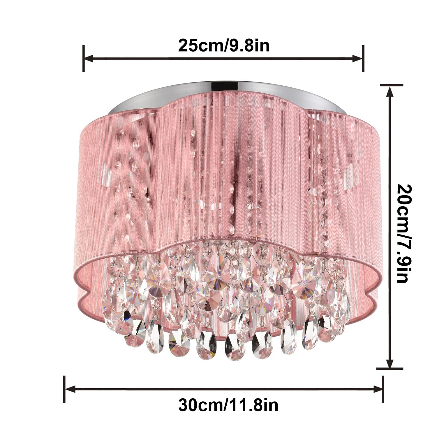 LaLuLa Pink Chandelier Ceiling Light Fixture, Crystal Flower Lampshade, 3 Lights, 11.8in Size, Model 17169PK-F for Bedroom, Nursery