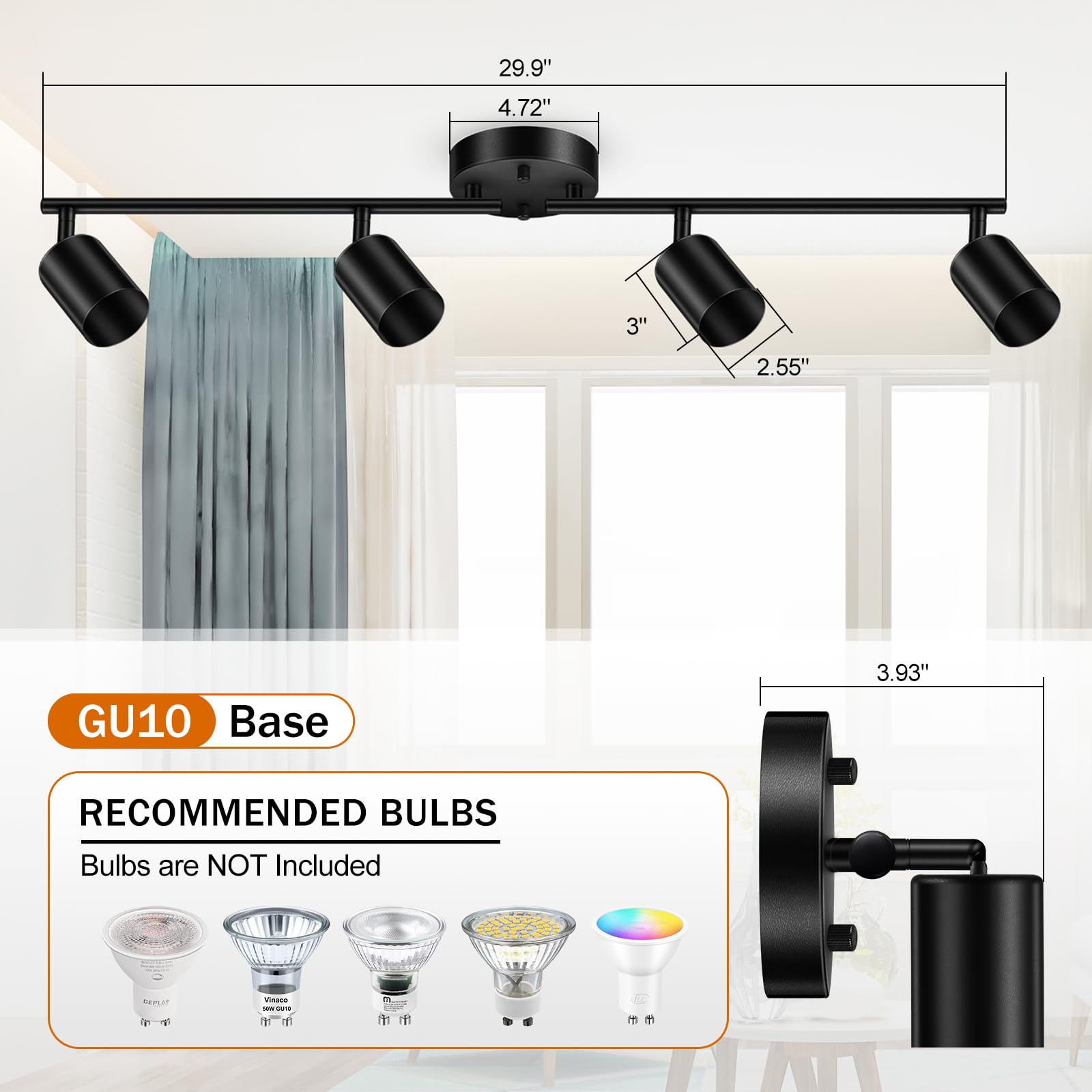 Track Lighting Fixtures Ceiling Black, Kitchen Ceiling Lighting Fixture, 30'' 4-Light Track Light Kit, Led Ceiling Spot Lights W