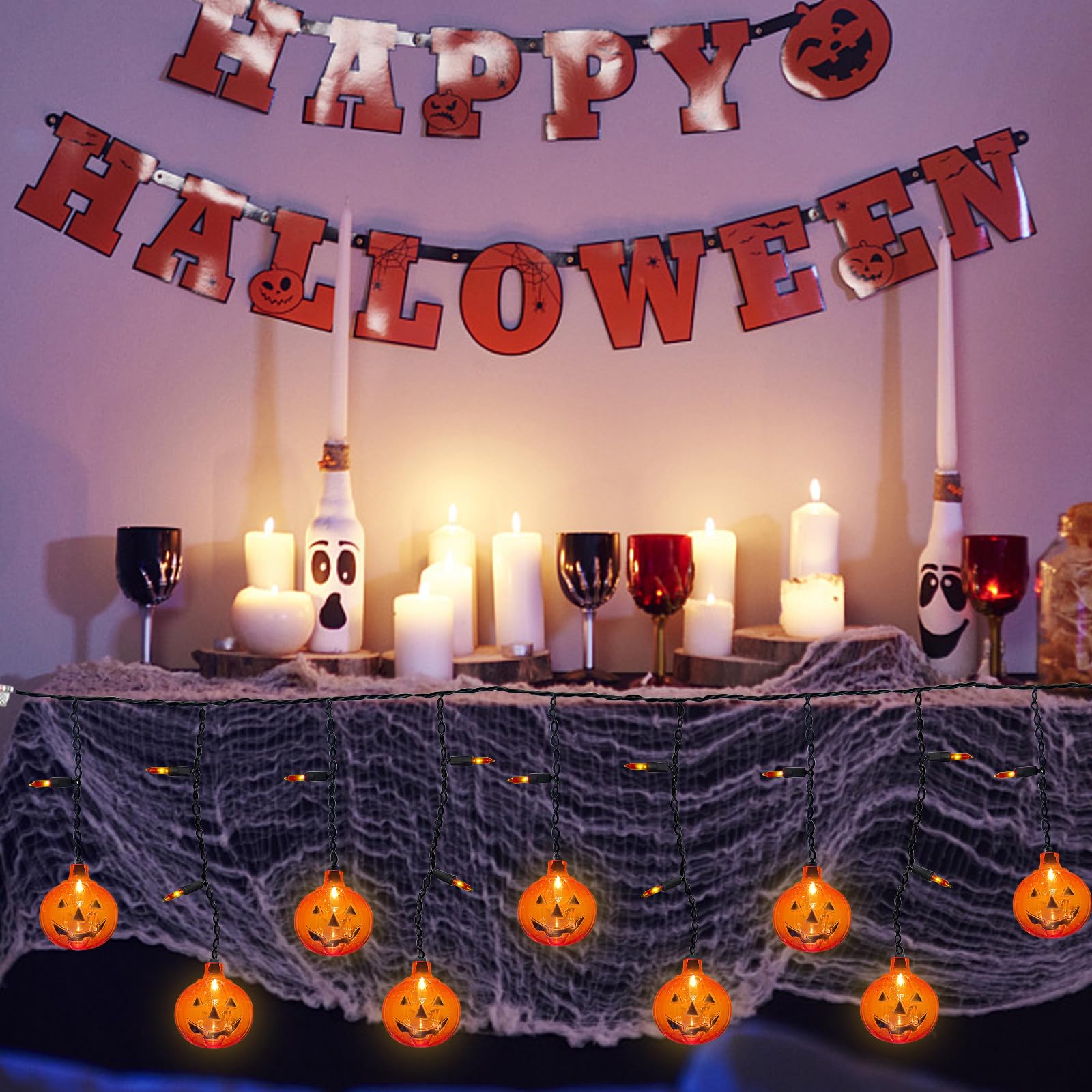 GOOTHY Halloween Pumpkin Icicle Lights, 7Ft String Lights with 10 Pumpkin & 15 Mini Orange Bulbs, Plastic, Indoor Outdoor Decor