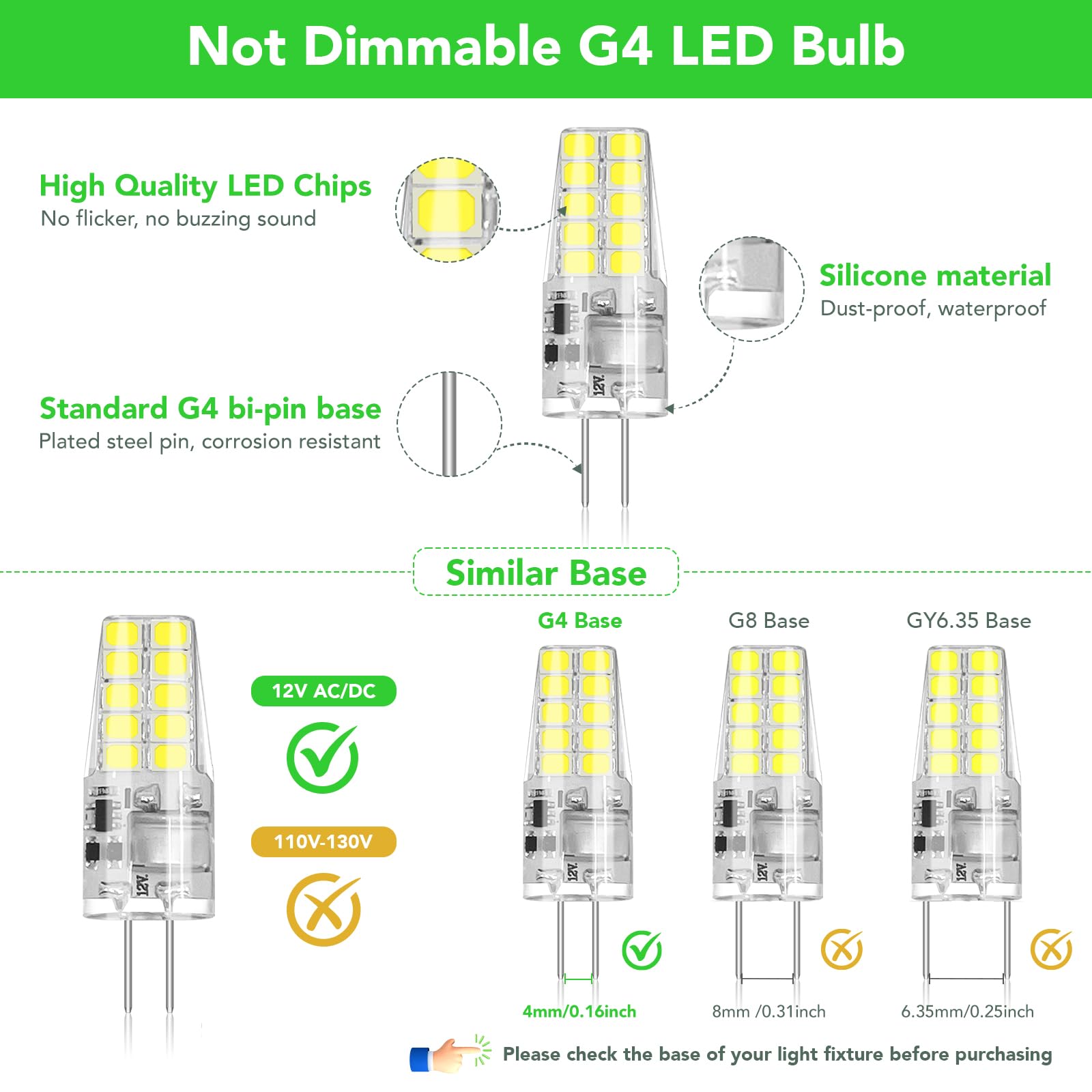 Bubo 20 Pack G4 Led Bulb 2W Equivalent 30W 6000K Daylight 250 Lumens 360Beam Angle, T3 Halogen Bulb Replacement Landscape Bulbs,