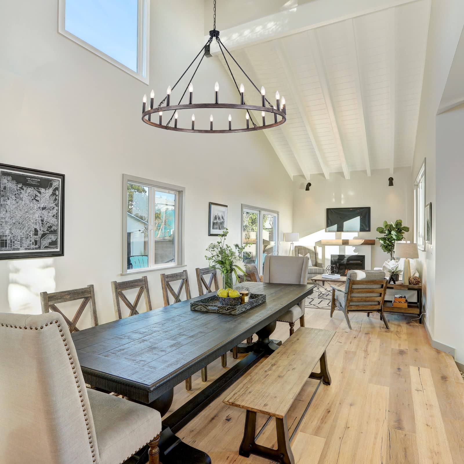 Zjvaive Wagon Wheel Chandelier 20-Light 48'' Round Rustic Farmhouse Chandelier Light Fixture For High Ceiling Foyer Hallway Livi