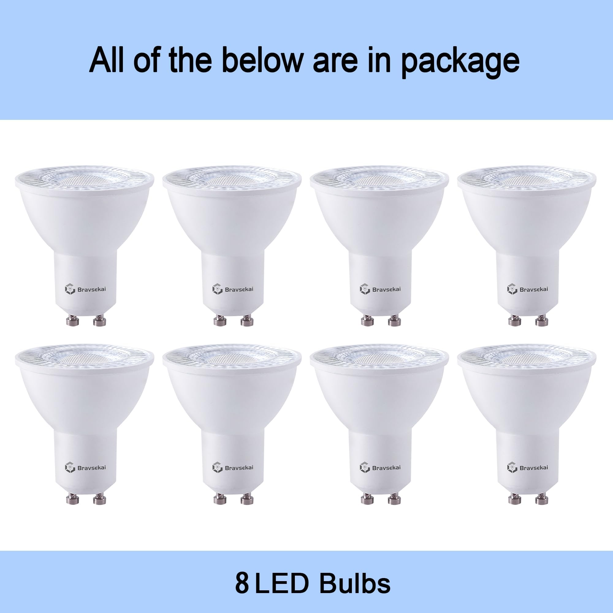 Bravsekai 8-Pack Dimmable Gu10 Led Bulbs, 3000K Warm White,Equivalent To 35W Halogen, 120V Spotlight Bulbs For Shops, Living Roo