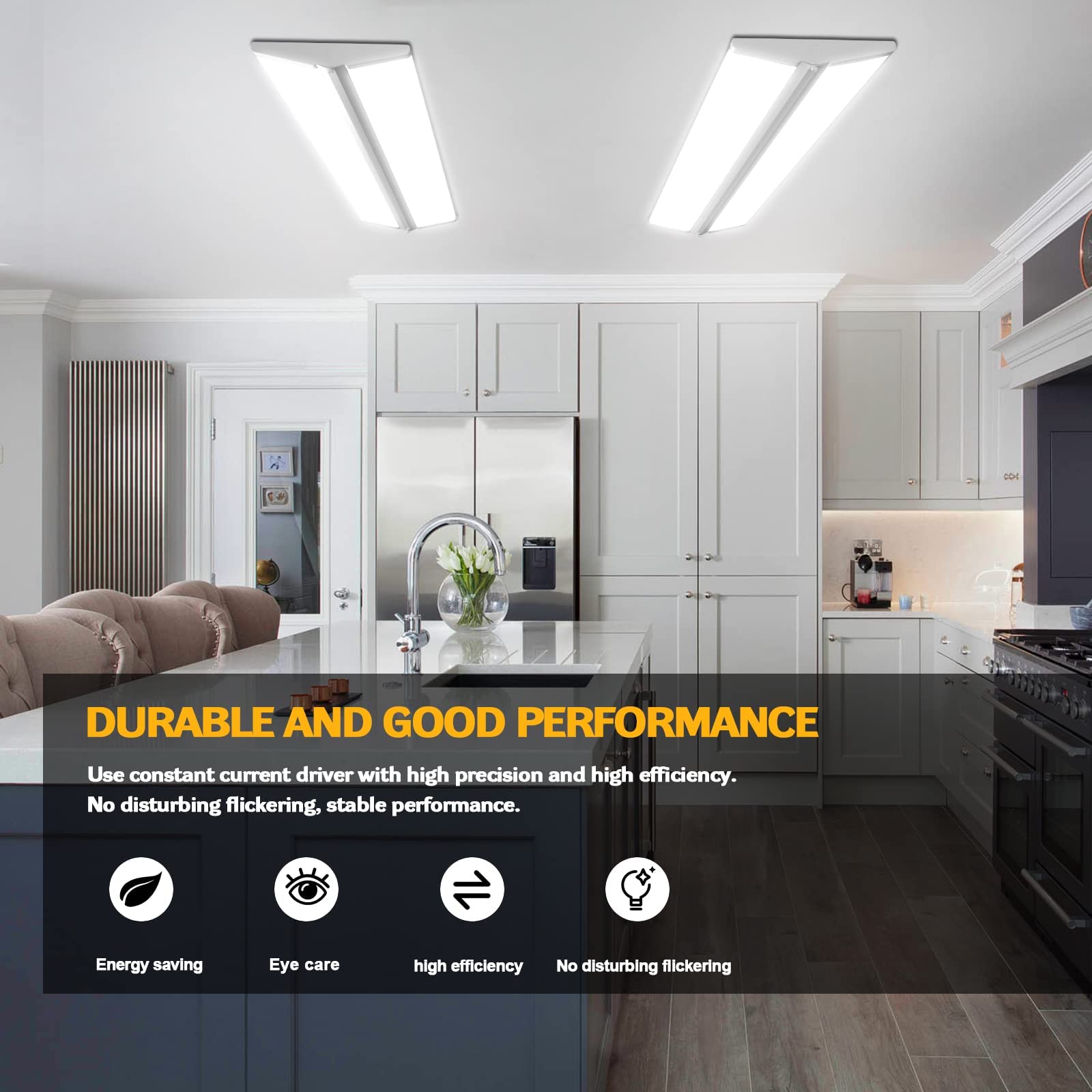 Antlux 72W 4Ft Led Wraparound Office Light Ultra Slim, 8000 Lumens, Led Garage Lights Flush Mount, 4000K, No Glare, 4 Foot Wrap