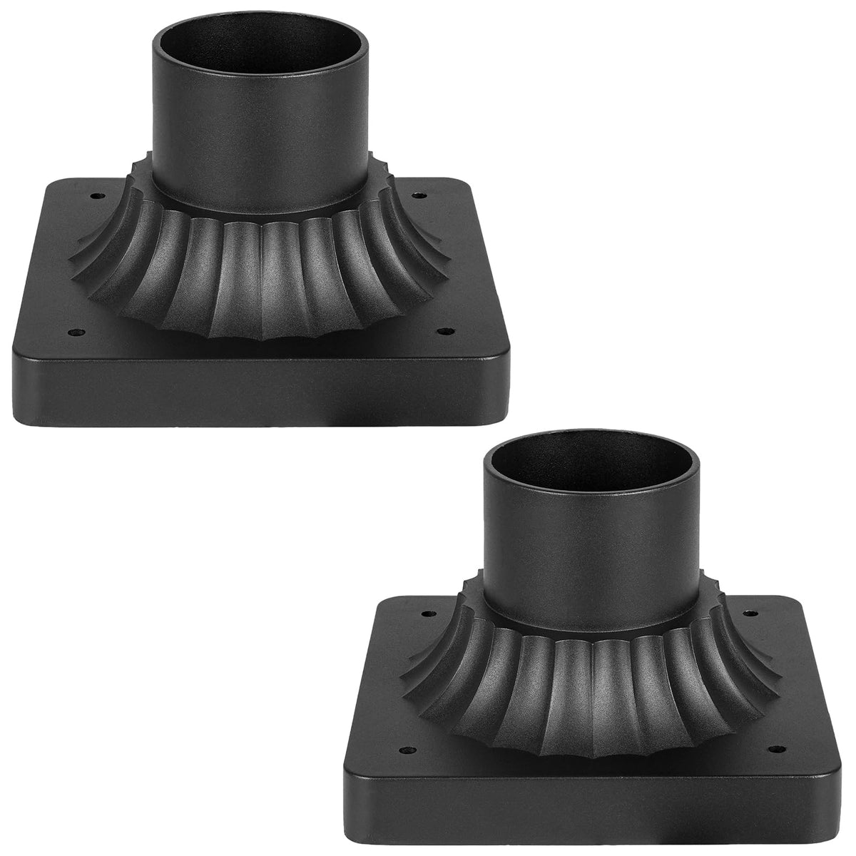Darkaway 2pcs Outdoor Post Light Base Mount, Post Light Adapter 3'' Large Pier Mount Base with Matte Black Finish for Deck Porch