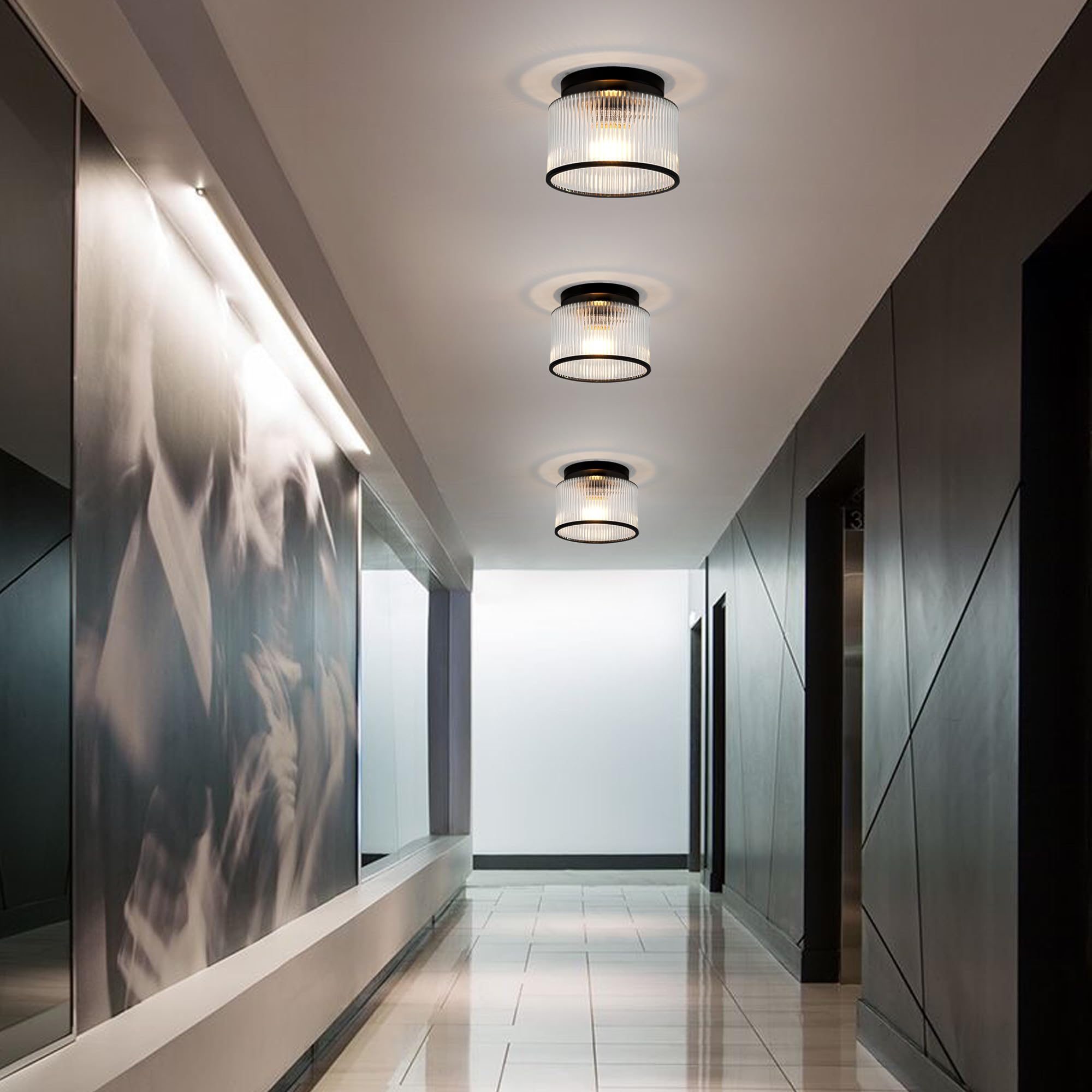 Zlepmlla Semi Flush Mount Ceiling Light Glass Ceiling Light Fixture Farmhouse Hallway Light Fixtures Modern Ceiling Lights For E