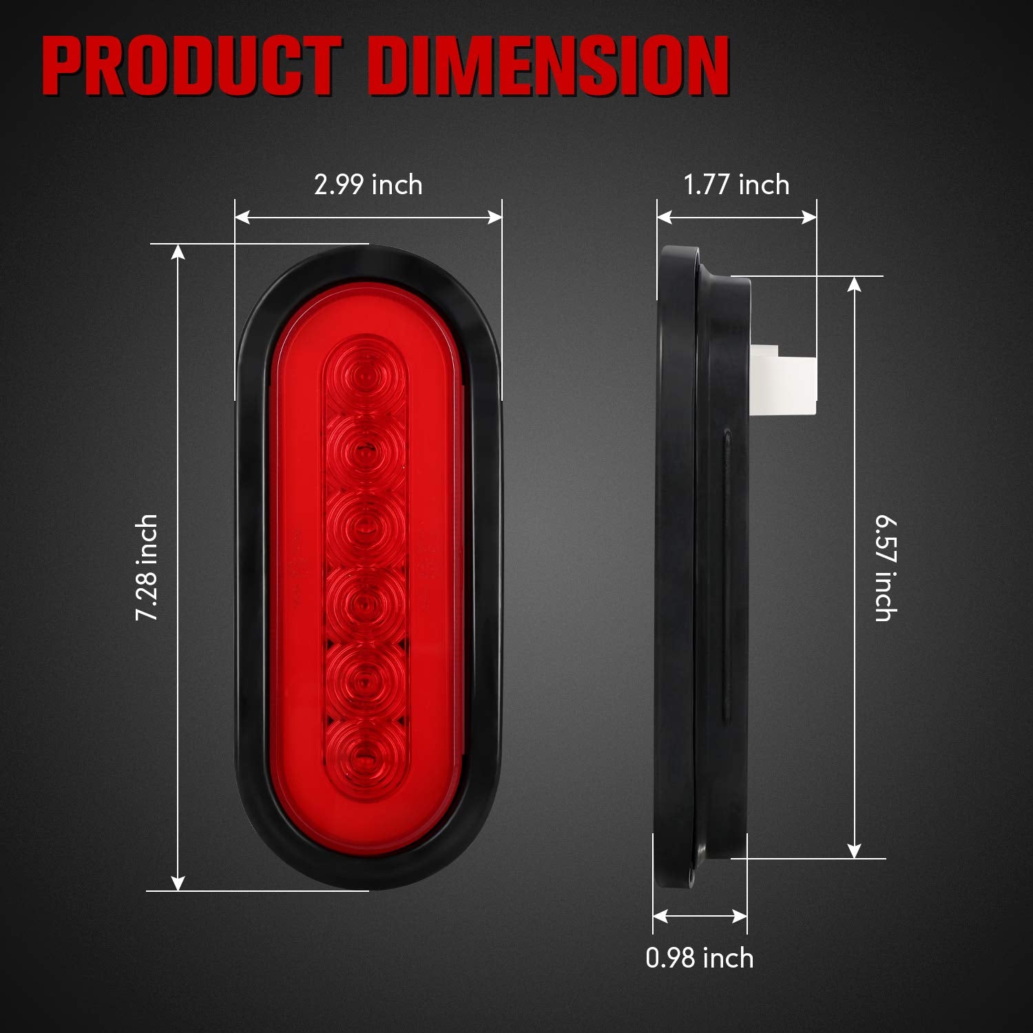 Aaiwa 6&quot; Oval Red Led Trailer Tail Lights 2Pcs, Turn Stop Brake Trailer Lights For Rv Truck, With Surface Mount Grommet