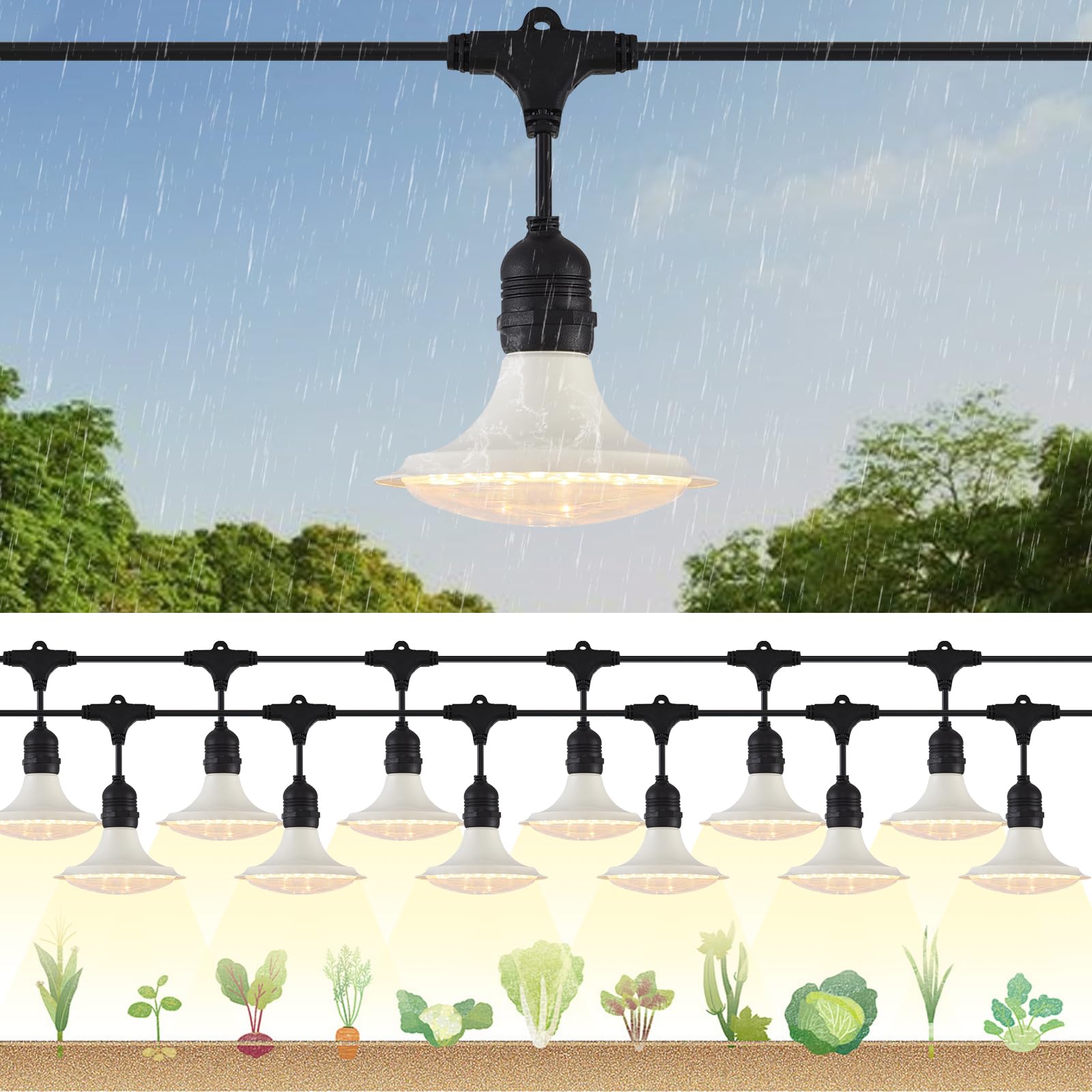 PuxiGrow Outdoor LED Grow Lights  Waterproof String Grow Light  Full Spectrum Plant Growing Lights with 42Ft Cord  12 Lights for Outdoor  Greenhouse Planting  Rainproof and Windproof