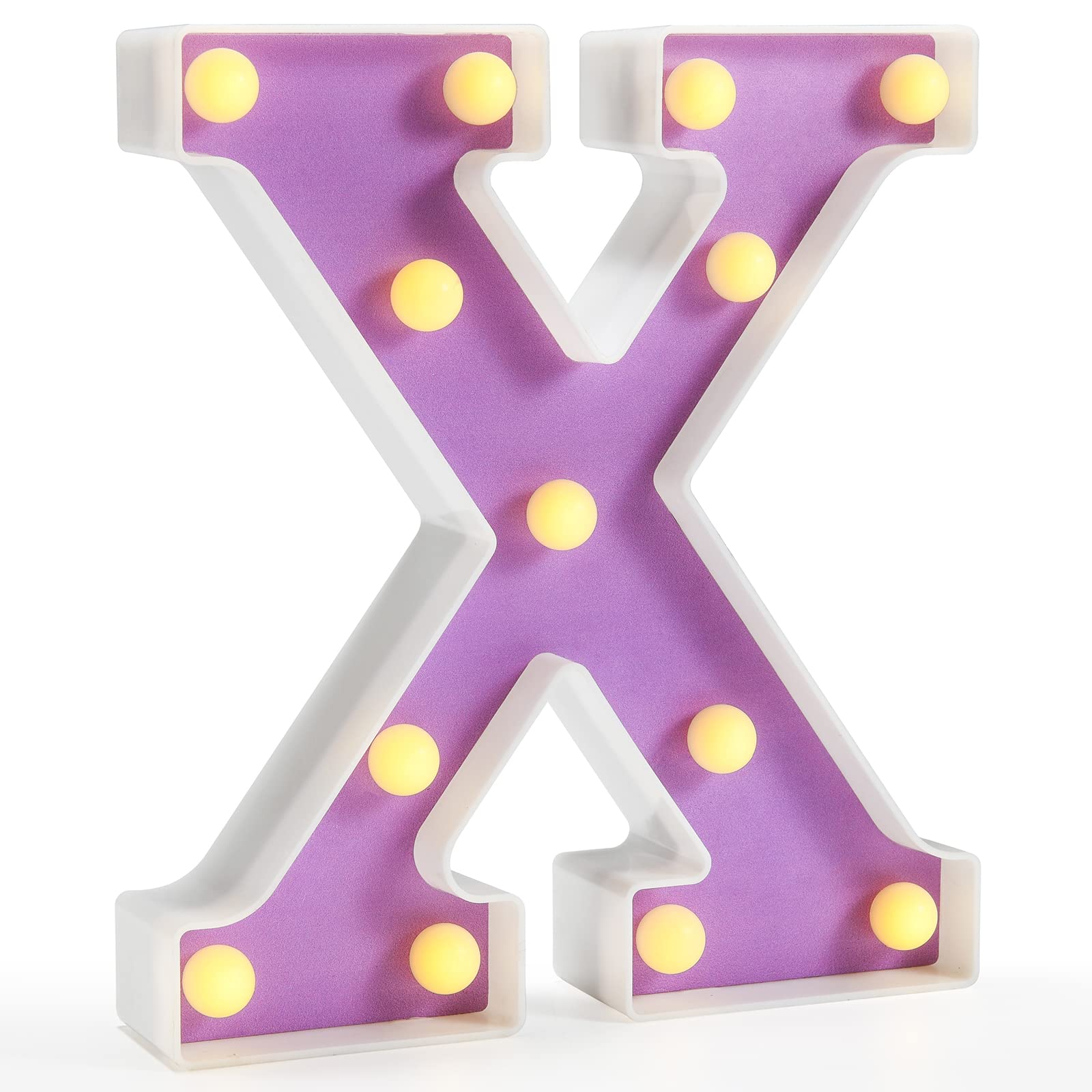Pooqla LED Letter Lights, Purple Alphabet Sign, Warm White LED, DIY Marquee Night Light for Parties and Weddings