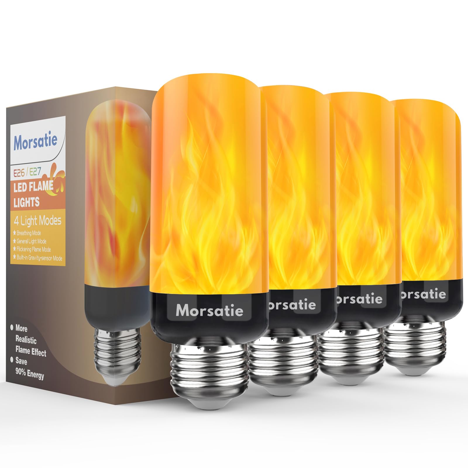 Morsatie Led Flame Light Bulbs, 4 Modes, E26, Flickering Fire Lights For Indoor/Outdoor Decor - 4