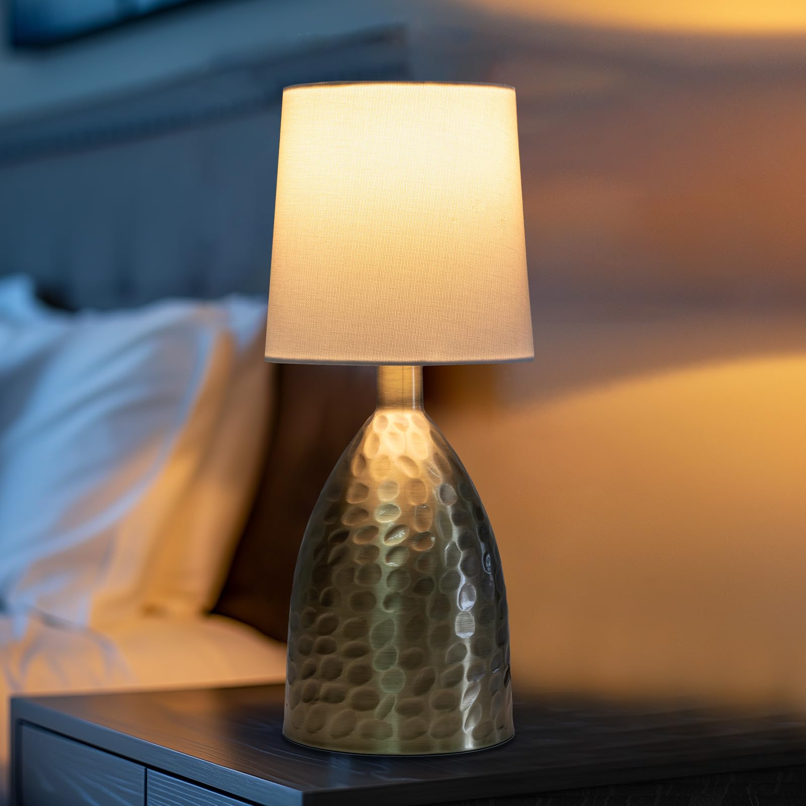 Touch Lamps for Nightstand, Gold Bedside Lamp Touch Control for Bedroom with Linen Shade, Mid Century Modern 13 inch Small Table