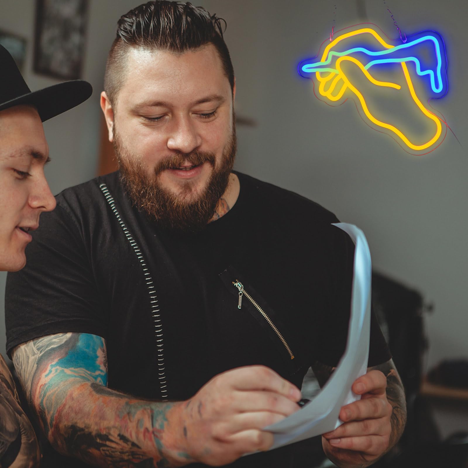LeDigPig LED Neon Sign for Tattoo Studio, Dimmable Acrylic Wall Décor, 14.4in x 12.8in, Tattoo-Blue