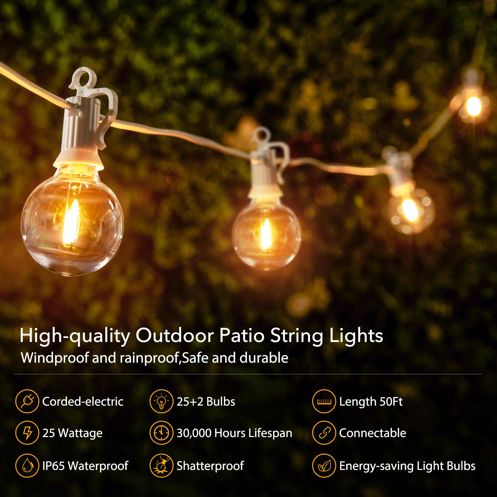 Brightown 27-Light 50 ft. Outdoor Plug-In Integrated LED Edison String-Light - Thumbnail 3