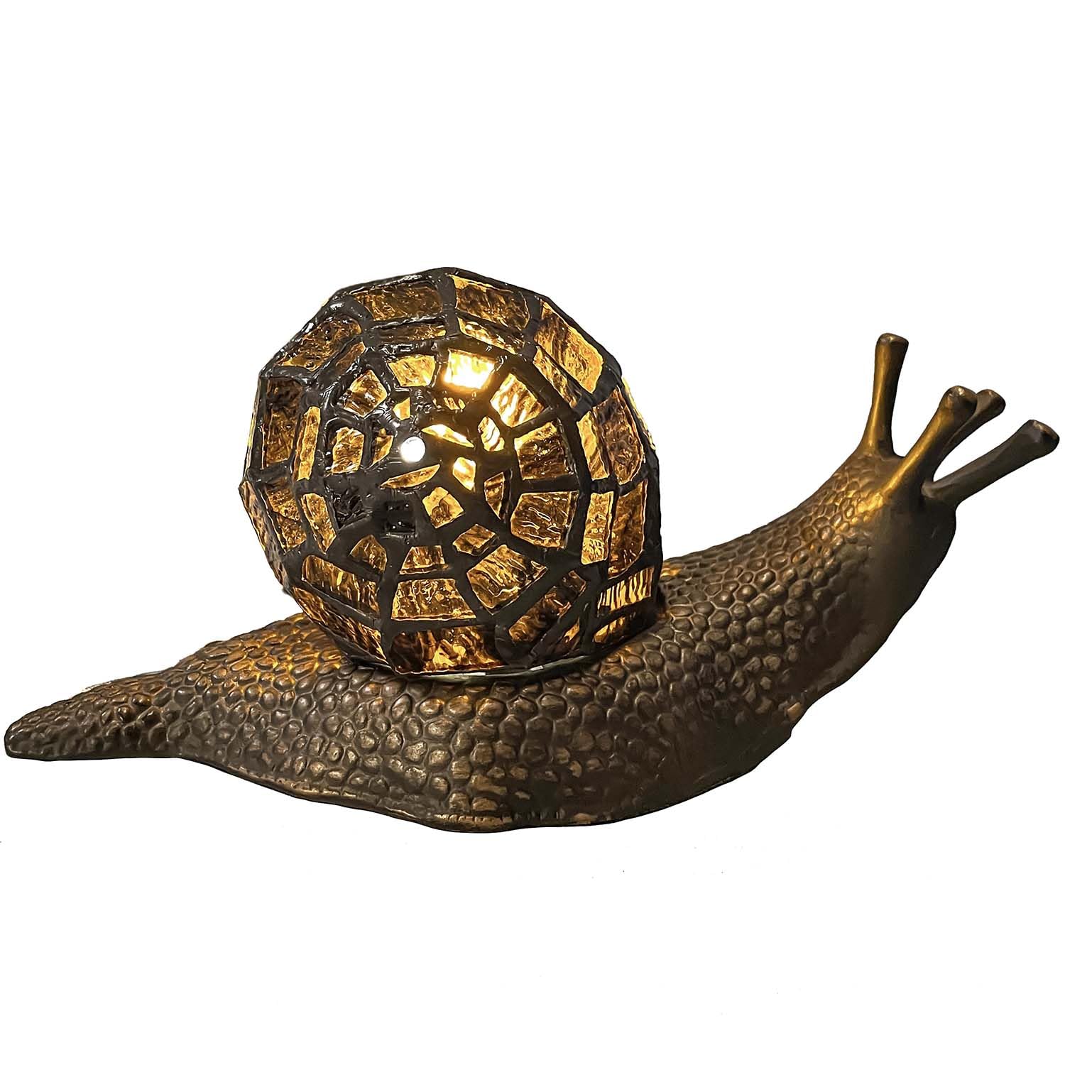 Bieye L10980 Land Snail Tiffany Style Stained Glass Accent Table Lamp for Home Decor (Amber, 10'' D x 5'' W x 5'' H)