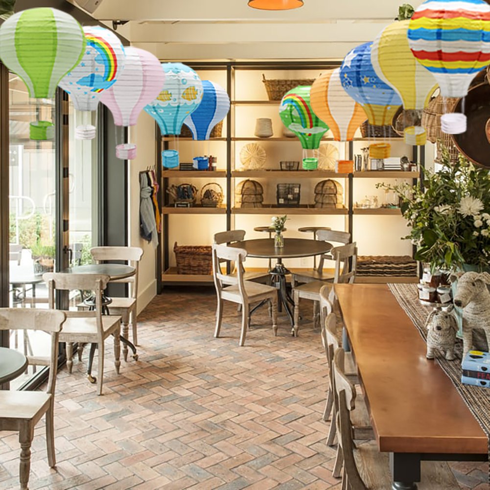 Hanging Hot Air Balloon Paper Lanterns, Reusable Chinese Japanese Party Ball Lamps Decorations Wedding Birthday Anniversary Christmas Engagement, Set Of 10