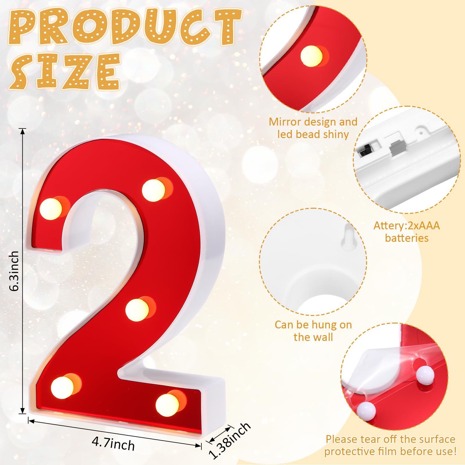 Coume LED Number Sign 2026, Red Plastic Marquee Light for Christmas, New Year, Wedding & Birthday Parties, Battery Operated