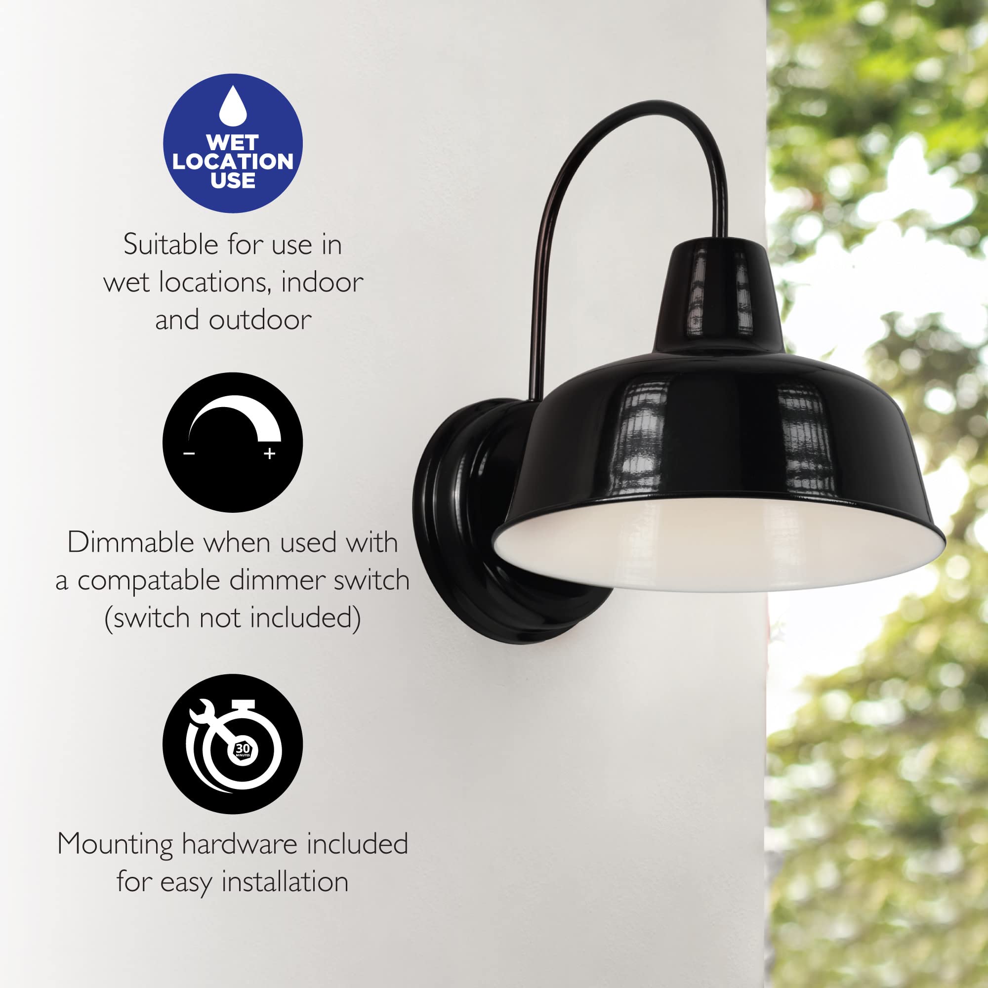 Design House Barn Light - Indoor/Outdoor Wall Mount, 8-Inch, Satin Black, Alloy Steel, Model 579367