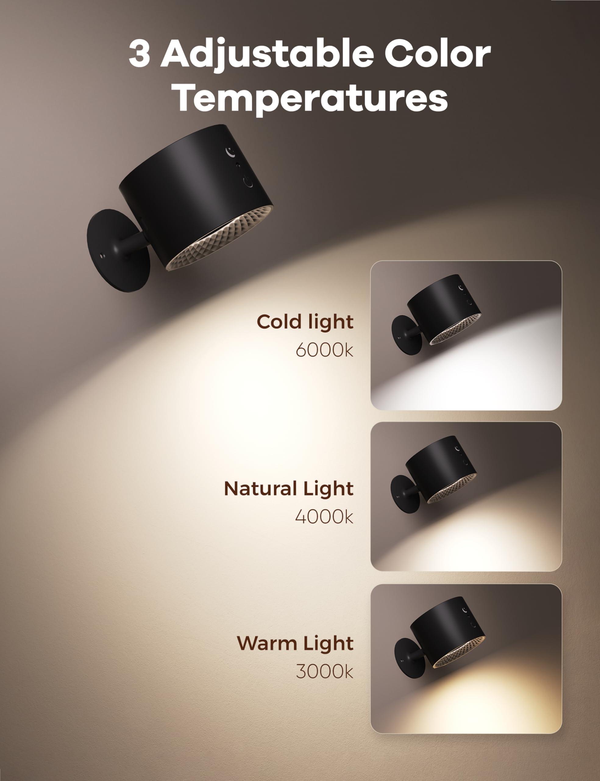 Joyzy LED Wall Light - 2 Pack, Battery Operated, RGB Color, Remote Touch Control, Black, Model WL002