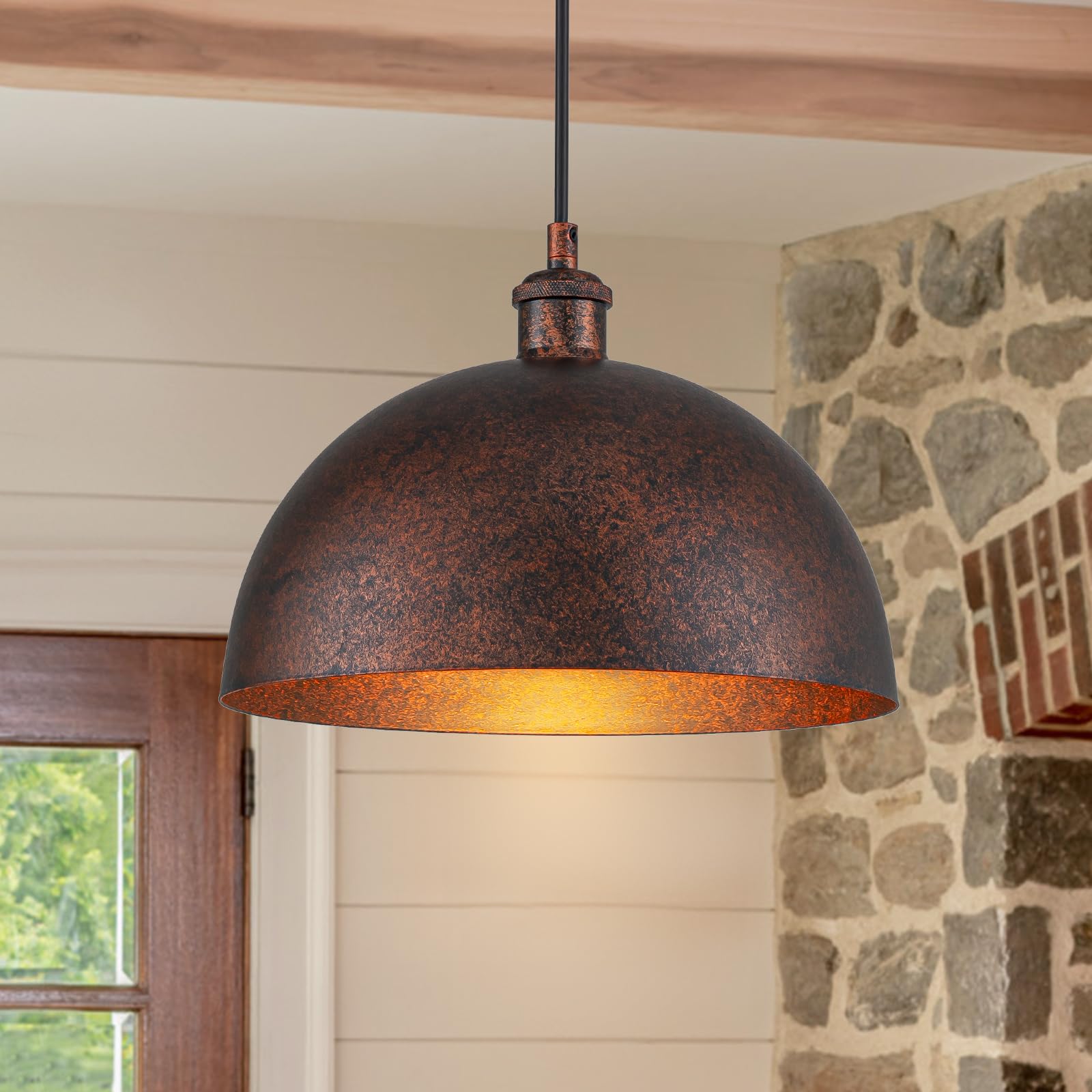 11.8  Industrial Metal Dome Pendant Light  Rust Industrial Pendant Lights for Kitchen Island  Dimmable Hanging Light Fixtures Compatible for Kitchen Island  Dining Room