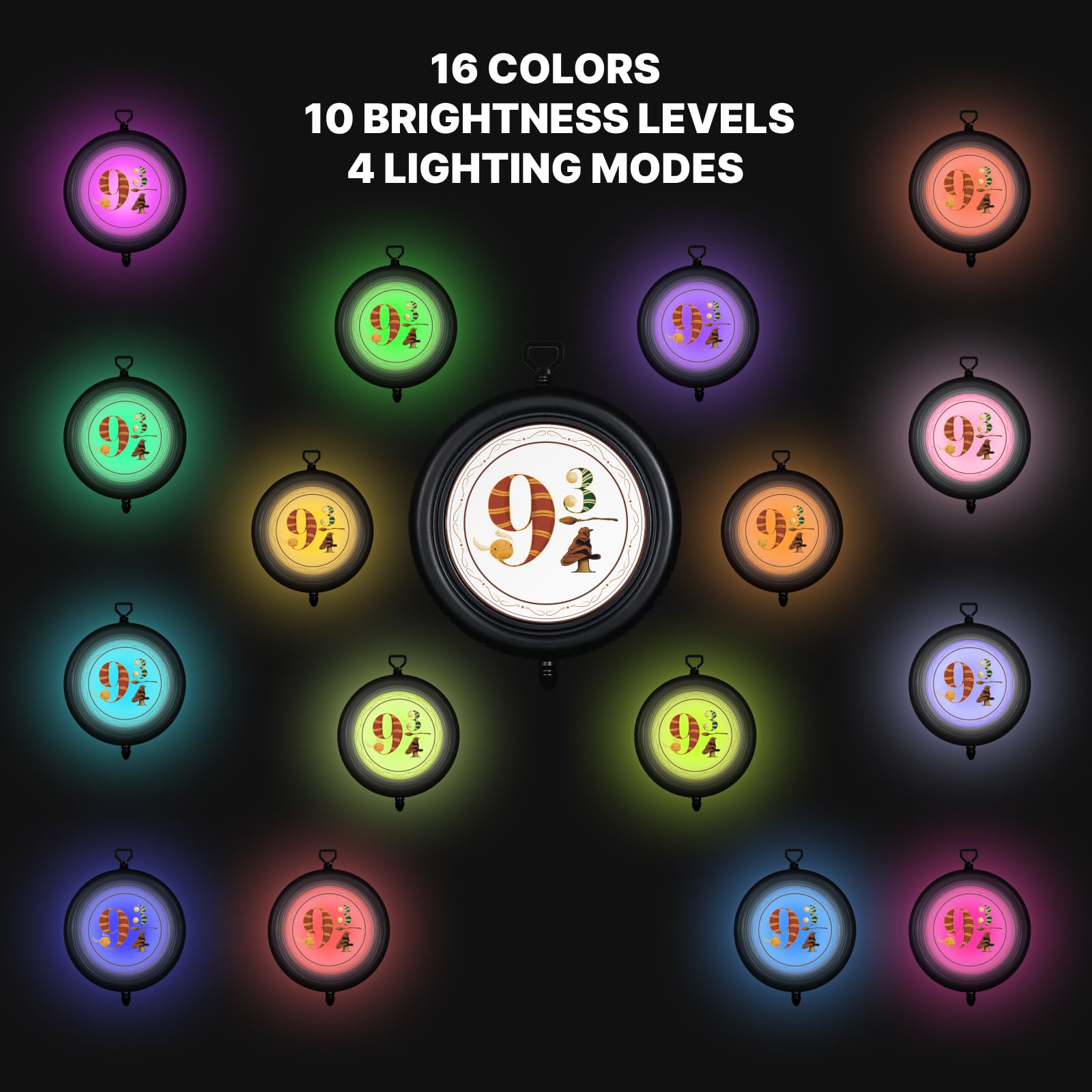 Harry Decorations Night Lights: Platform 9 3/4 Sign Double-Sided RGB Lighting - Wizard LED Lamp Decor - USB-C Rechargeable - Pot