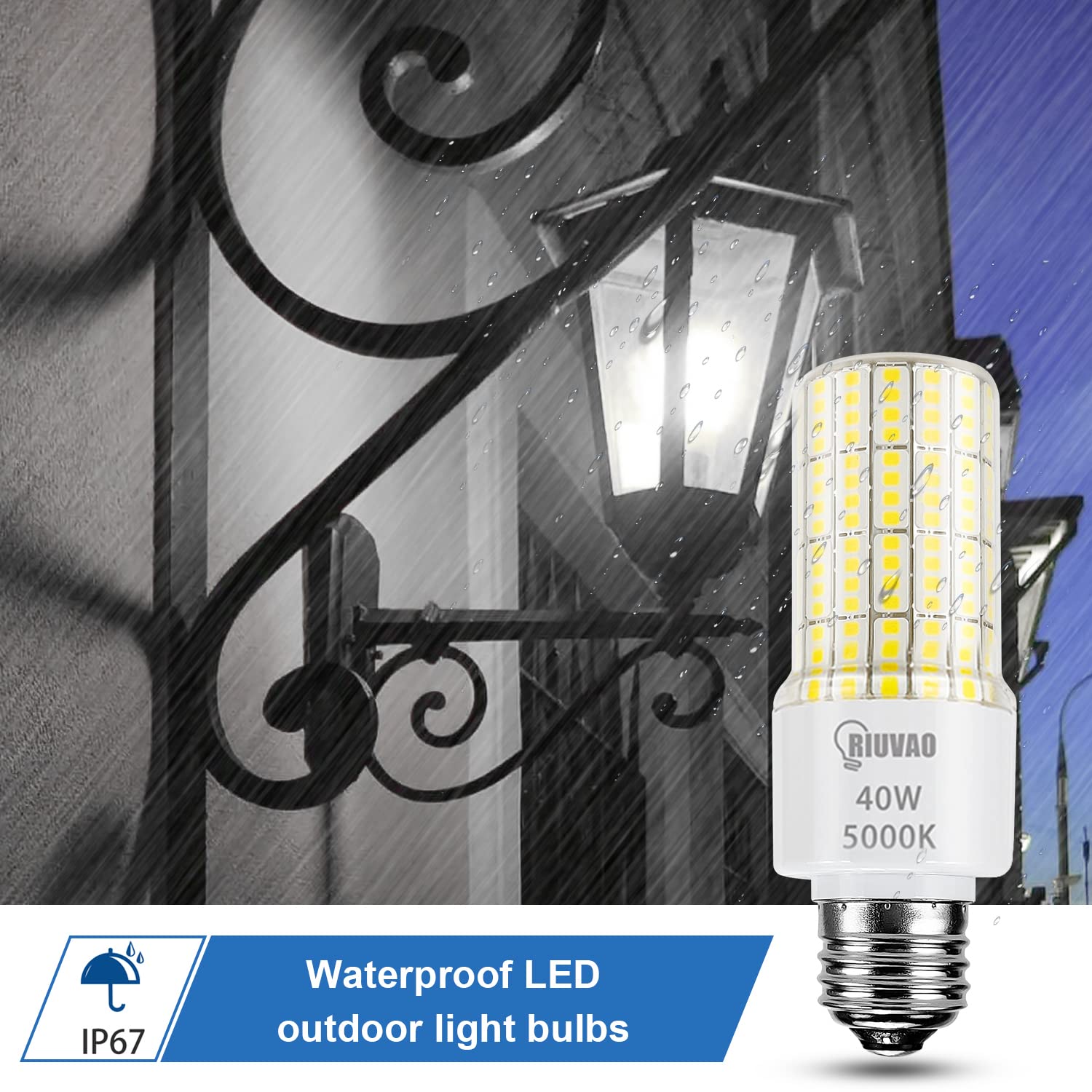 Riuvao 300W Equivalent Led Bulbs, 5000Lm Cool Daylight White, E26/E27, 2