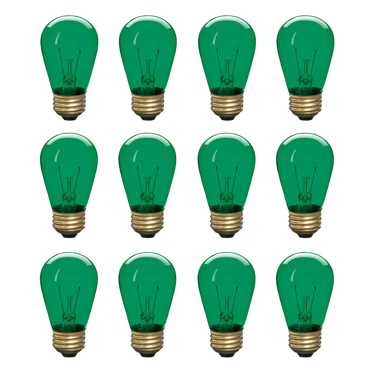 Xtricity Incandescent S14 Edison Light Bulb, E26 Medium Base, Glass, 130V, Green, 12 Count