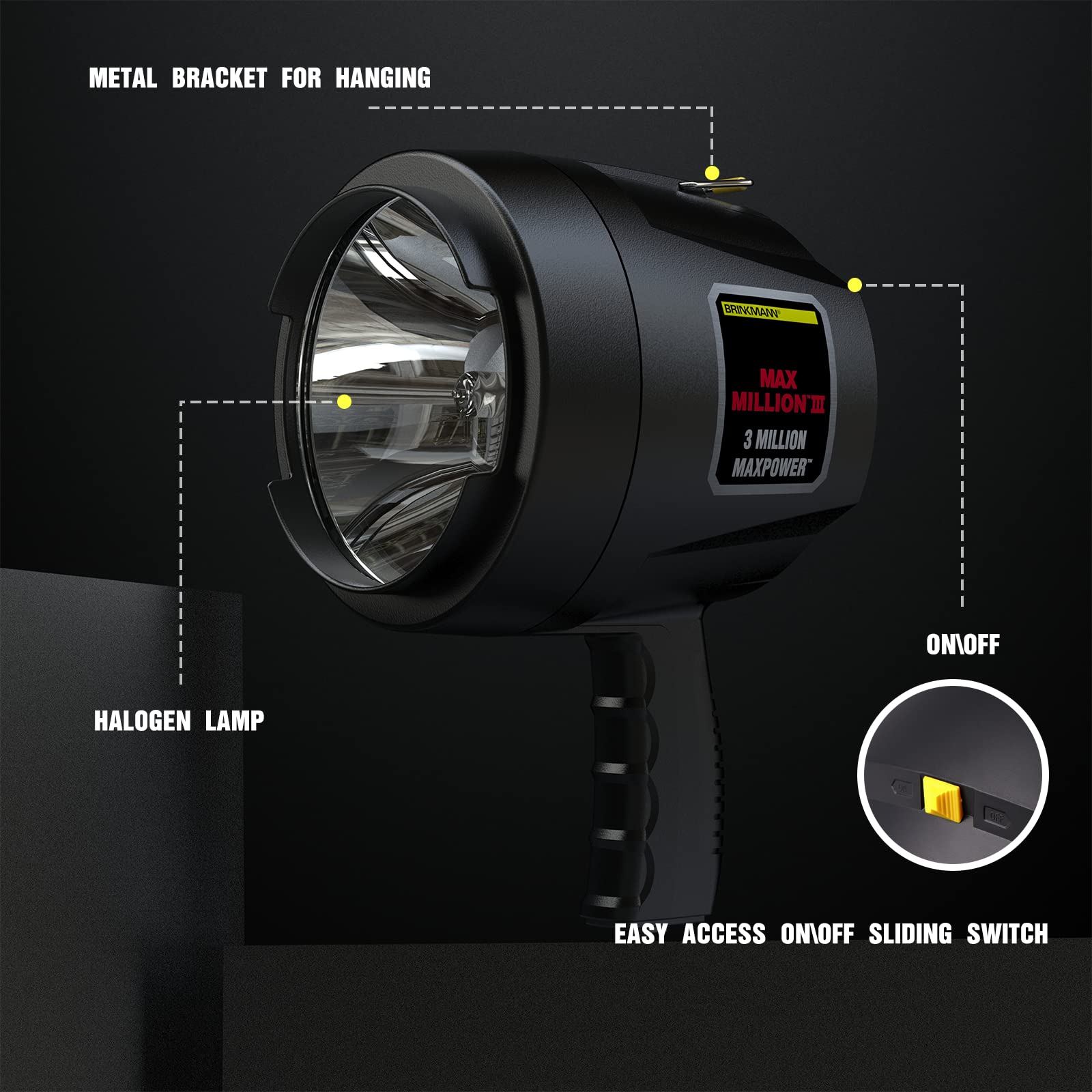 Generic Max Million III Halogen Bulb Spotlight with 12V DC Charger, Black, Model 800-2301-0