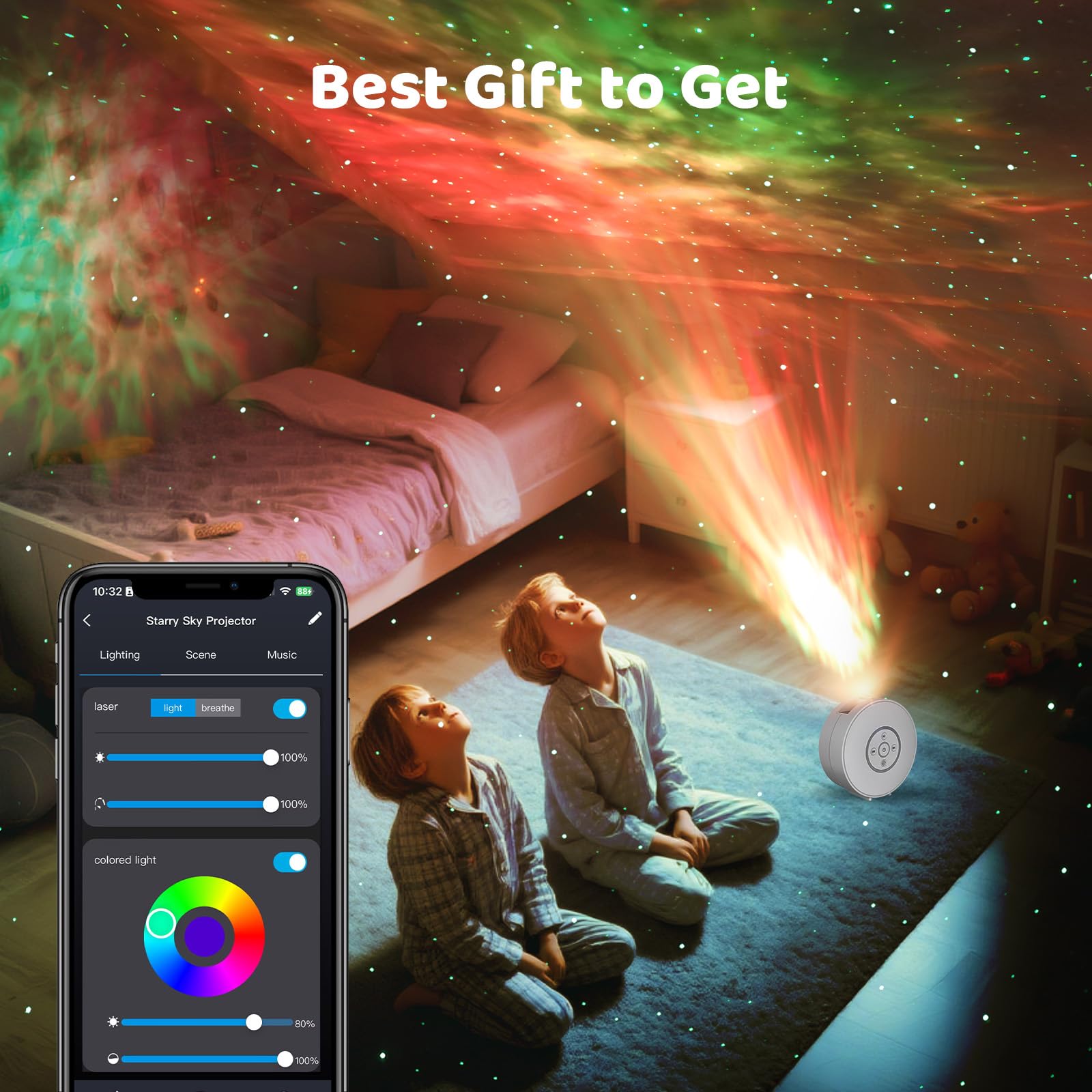V JULES.V Smart Star Light Projector - Galaxy Projector with 6 Slides, APP & Voice Control, 24H Timer, White (SK17-White)
